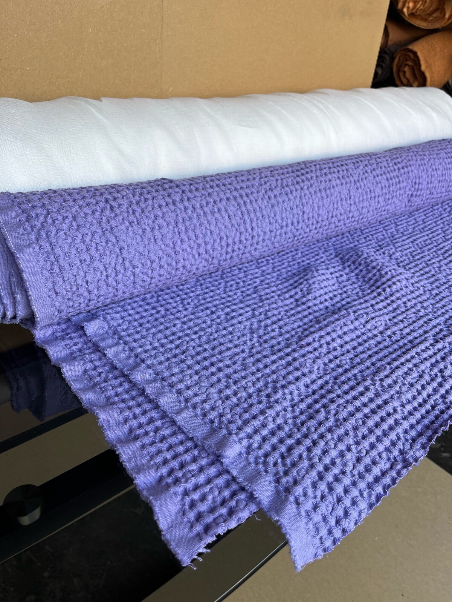 88" Extra Wide Waffle Linen Cotton Fabric: Medium Purple BGO137