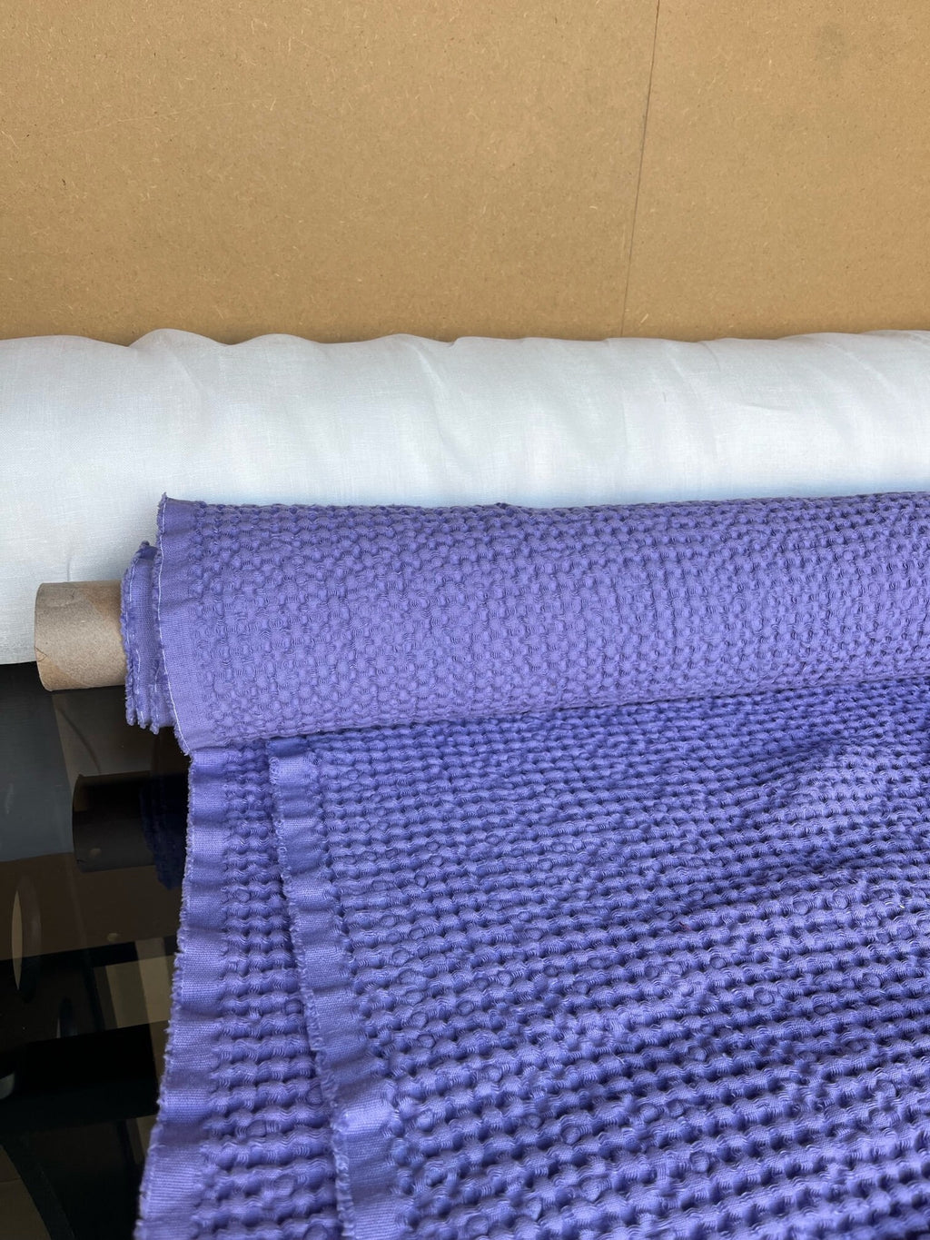 88" Extra Wide Waffle Linen Cotton Fabric: Medium Purple BGO137
