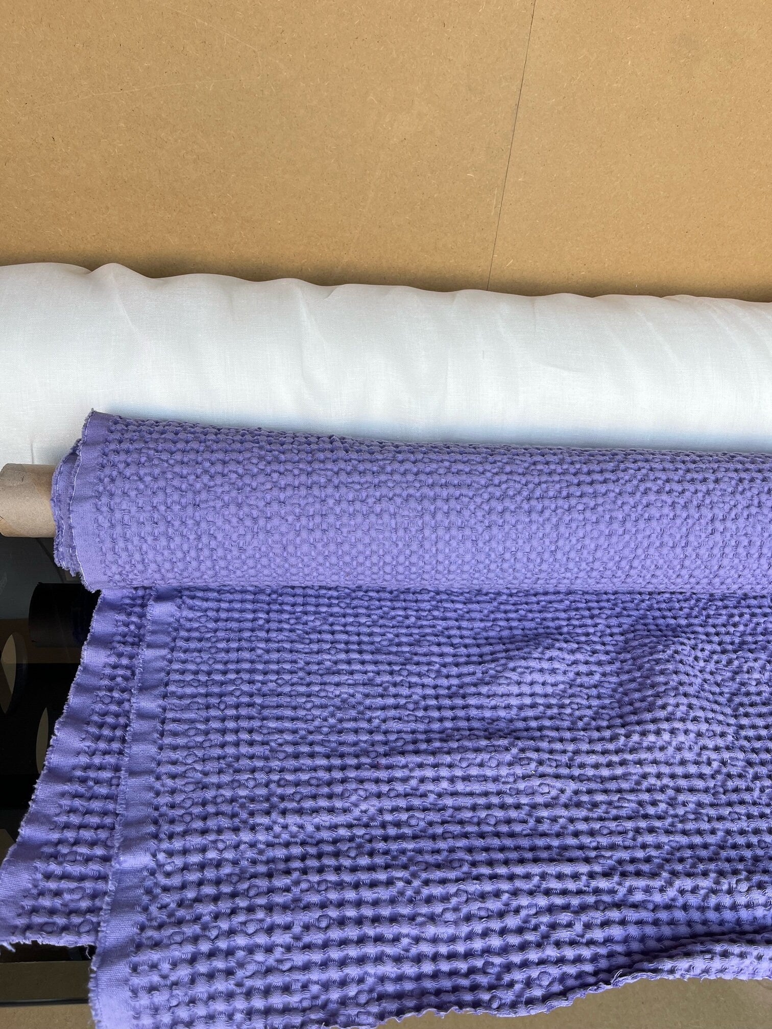 88" Extra Wide Waffle Linen Cotton Fabric: Medium Purple BGO137