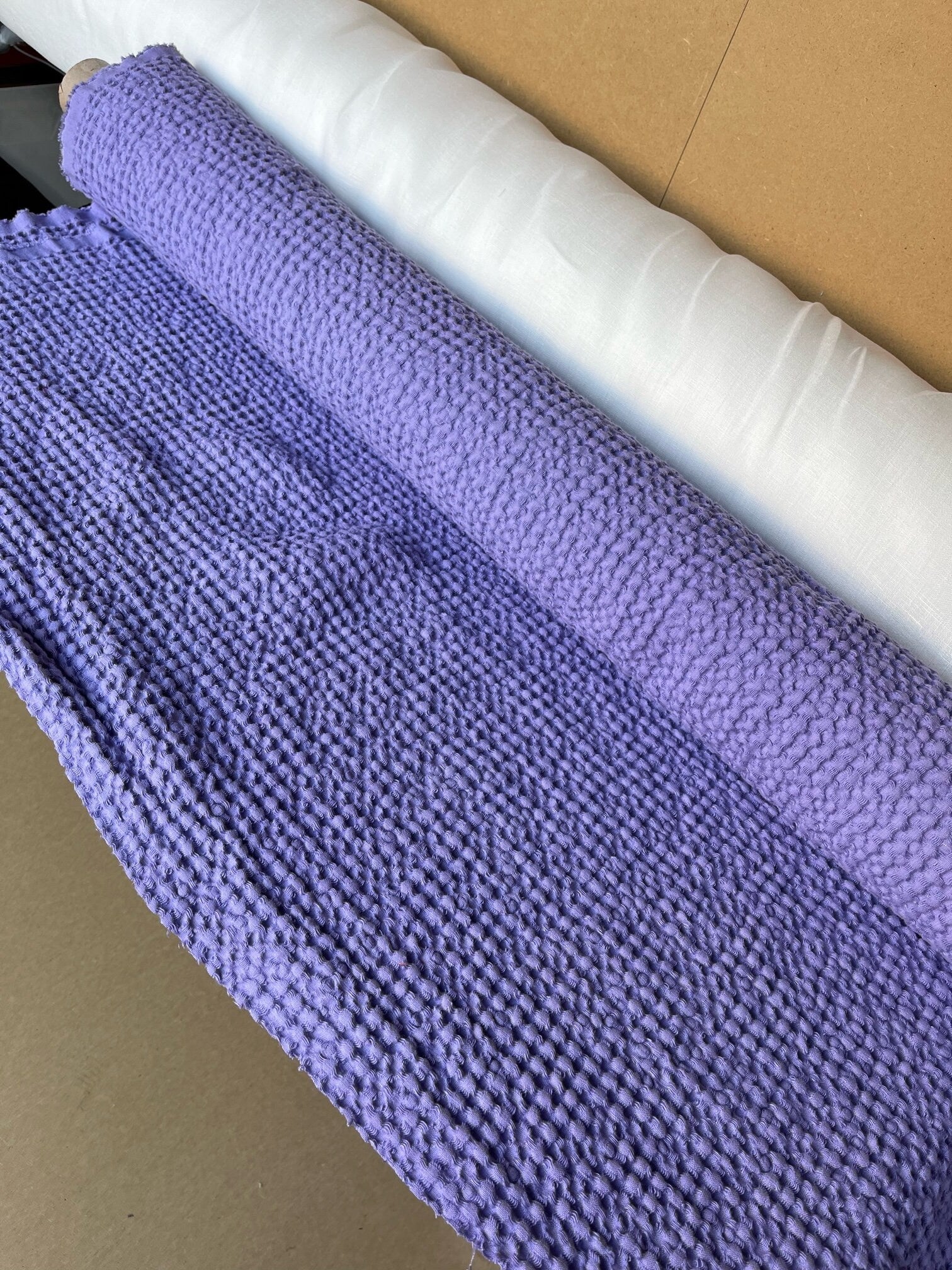 88" Extra Wide Waffle Linen Cotton Fabric: Medium Purple BGO137