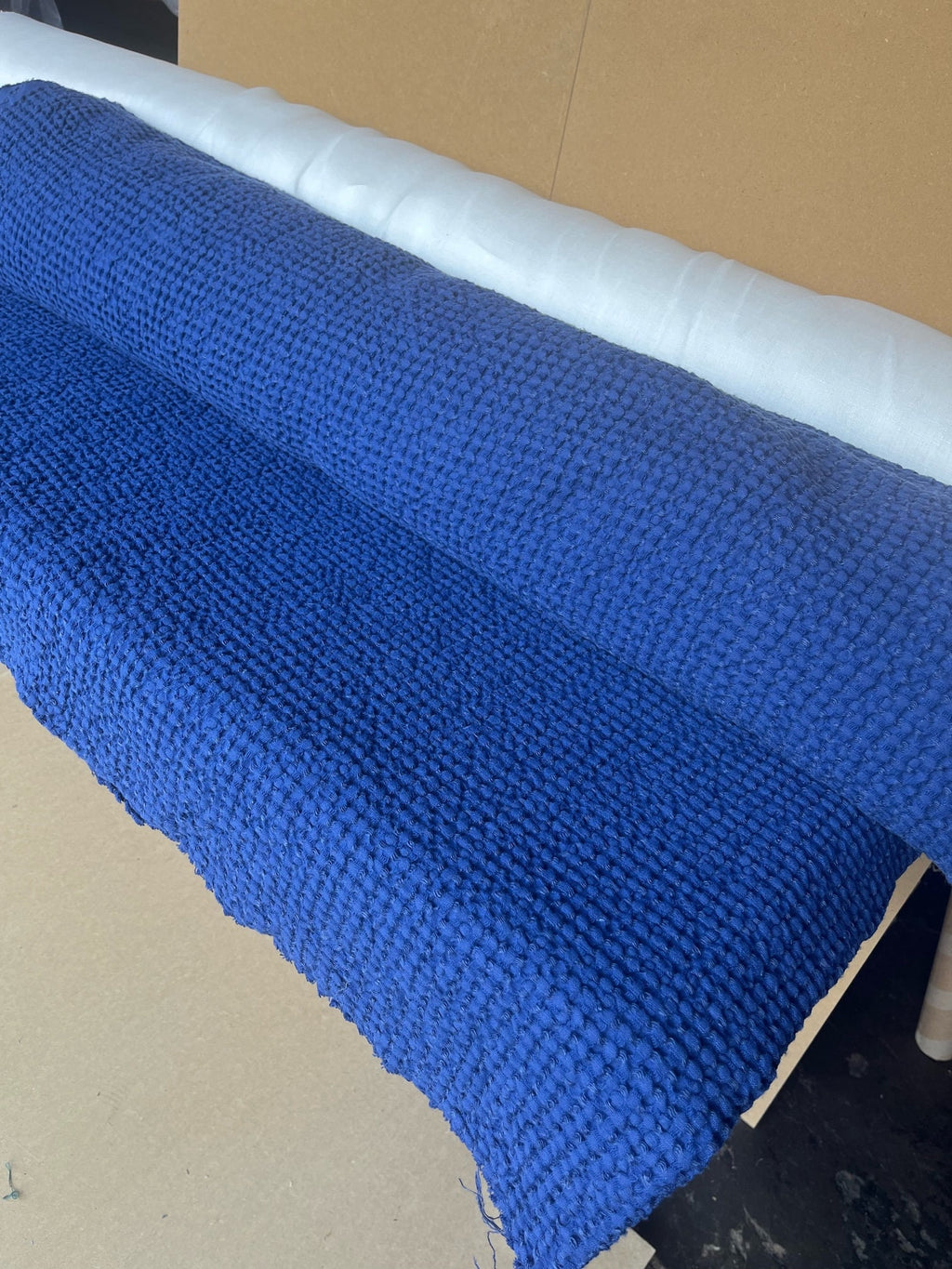 88" Extra Wide Waffle Linen Cotton Fabric: Blue Sapphire BGO137