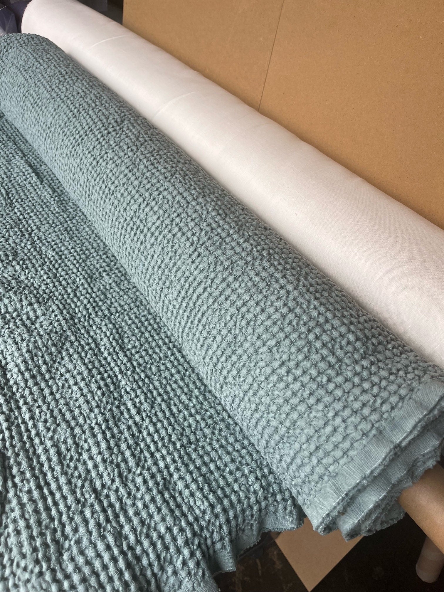 Teal Waffle Fabric: 88" Extra Wide Linen Cotton Blend