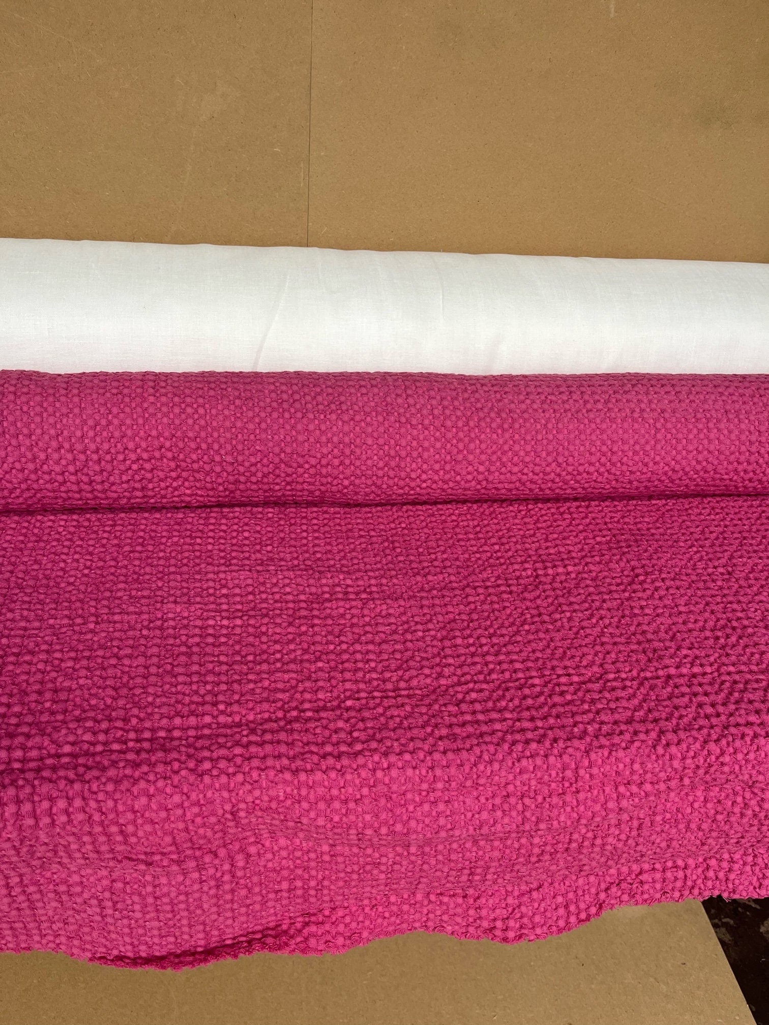 88" Extra Wide Waffle Linen Cotton Fabric: Magenda BGO137, 250g