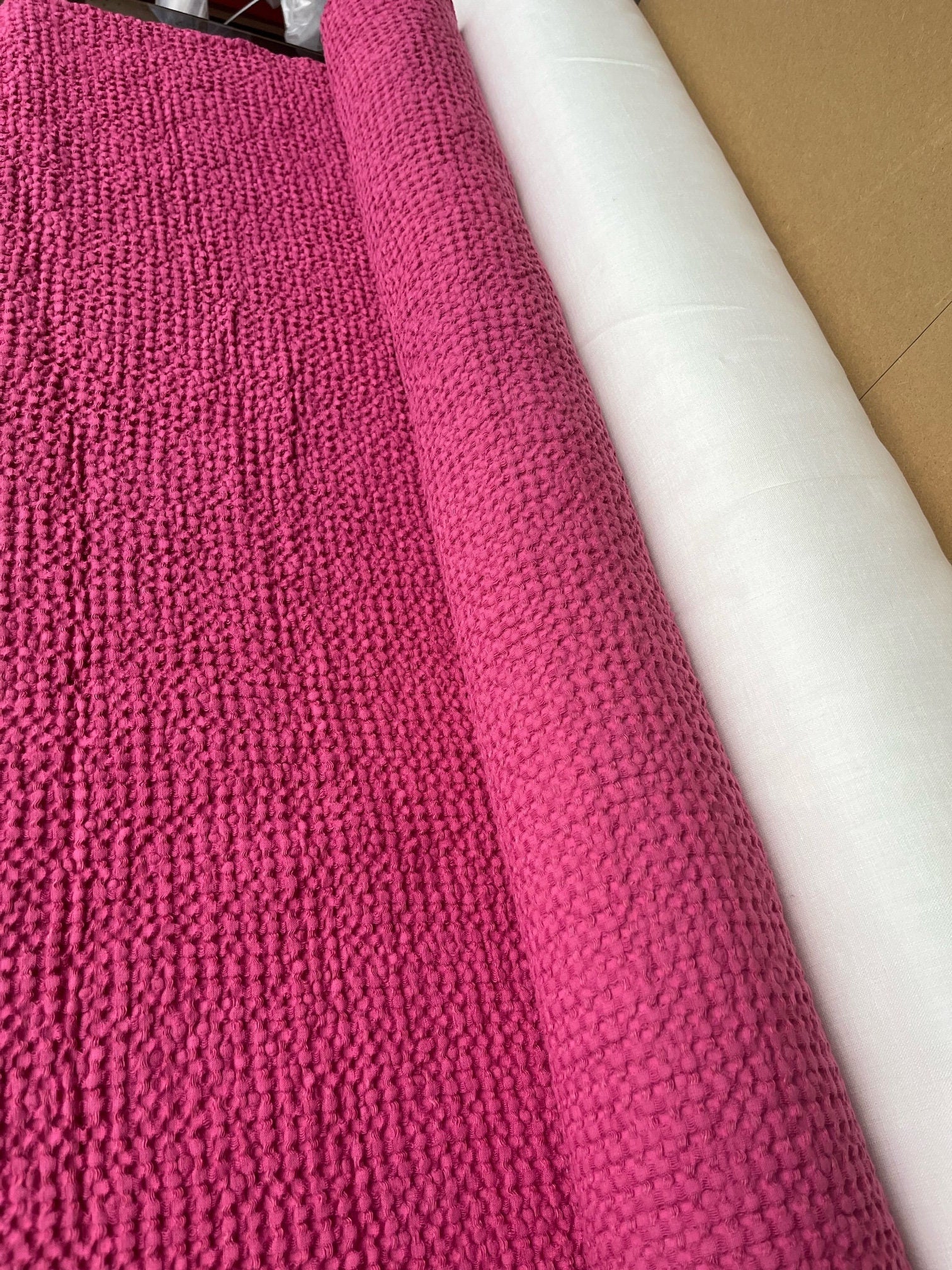 88" Extra Wide Waffle Linen Cotton Fabric: Magenda BGO137, 250g