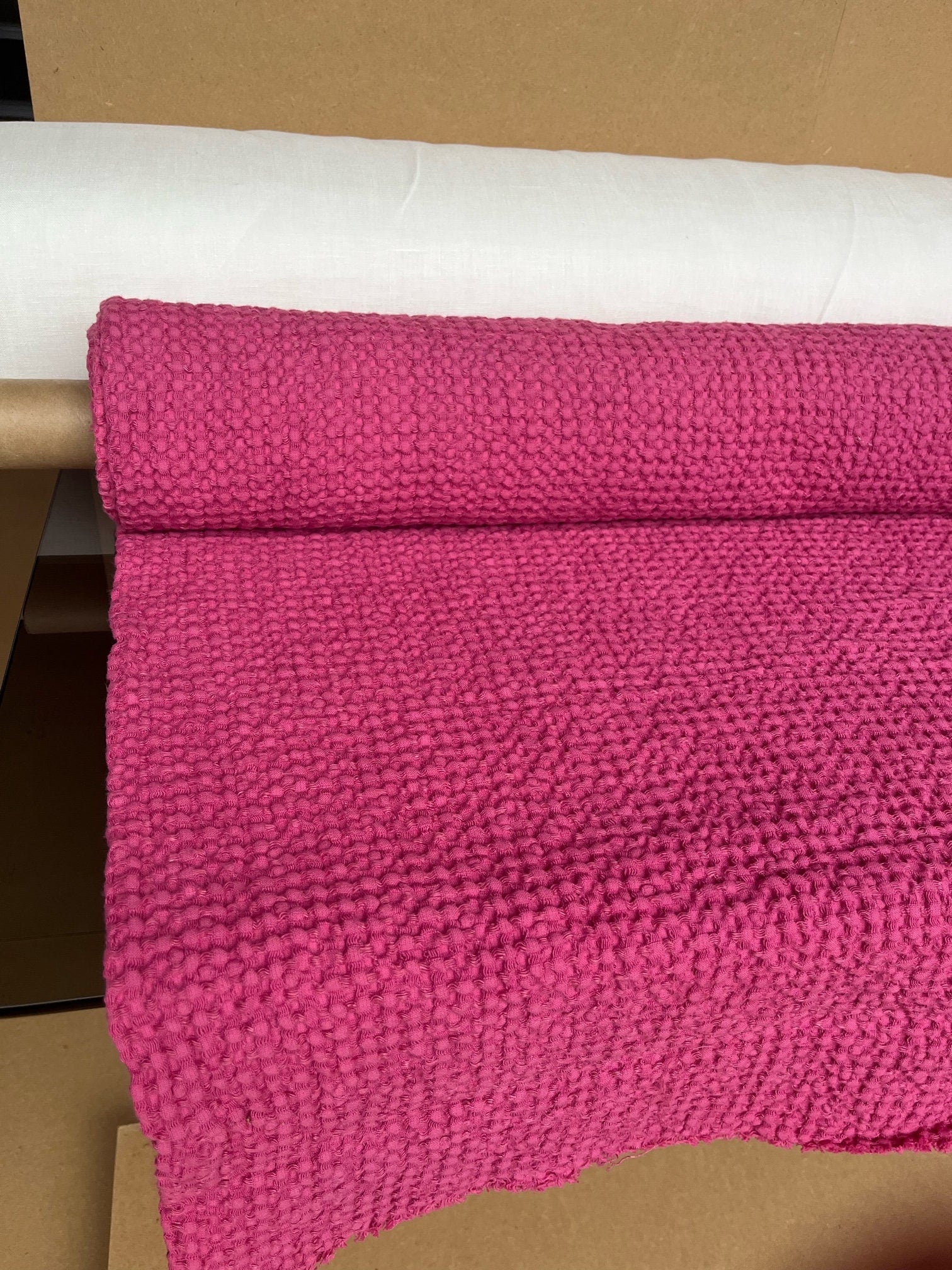 88" Extra Wide Waffle Linen Cotton Fabric: Magenda BGO137, 250g