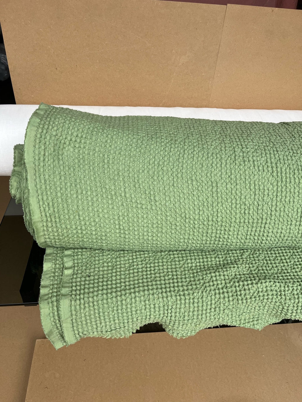 Olive Drab Waffle Linen Cotton Fabric: 88" Extra Wide, BGO137