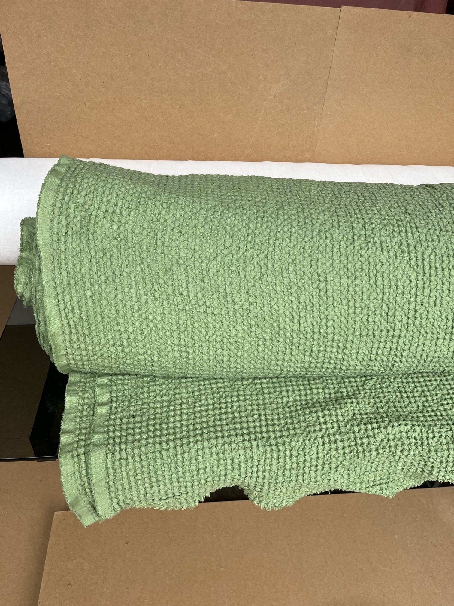 Olive Drab Waffle Linen Cotton Fabric: 88" Extra Wide, BGO137