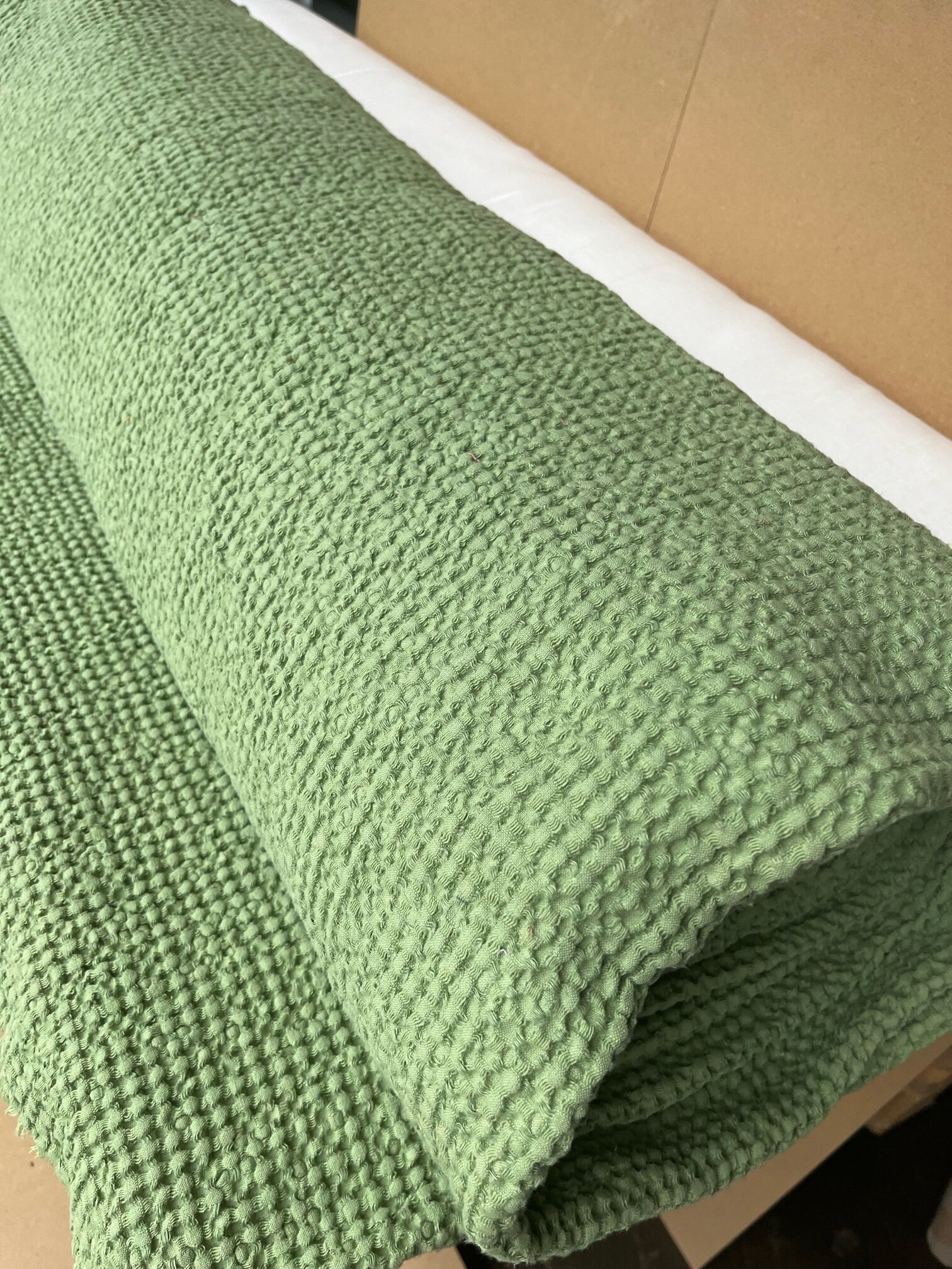 Olive Drab Waffle Linen Cotton Fabric: 88" Extra Wide, BGO137