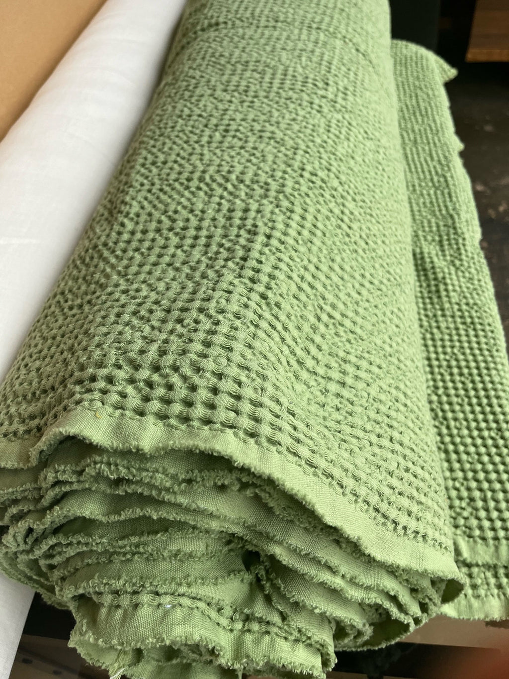 Olive Drab Waffle Linen Cotton Fabric: 88" Extra Wide, BGO137