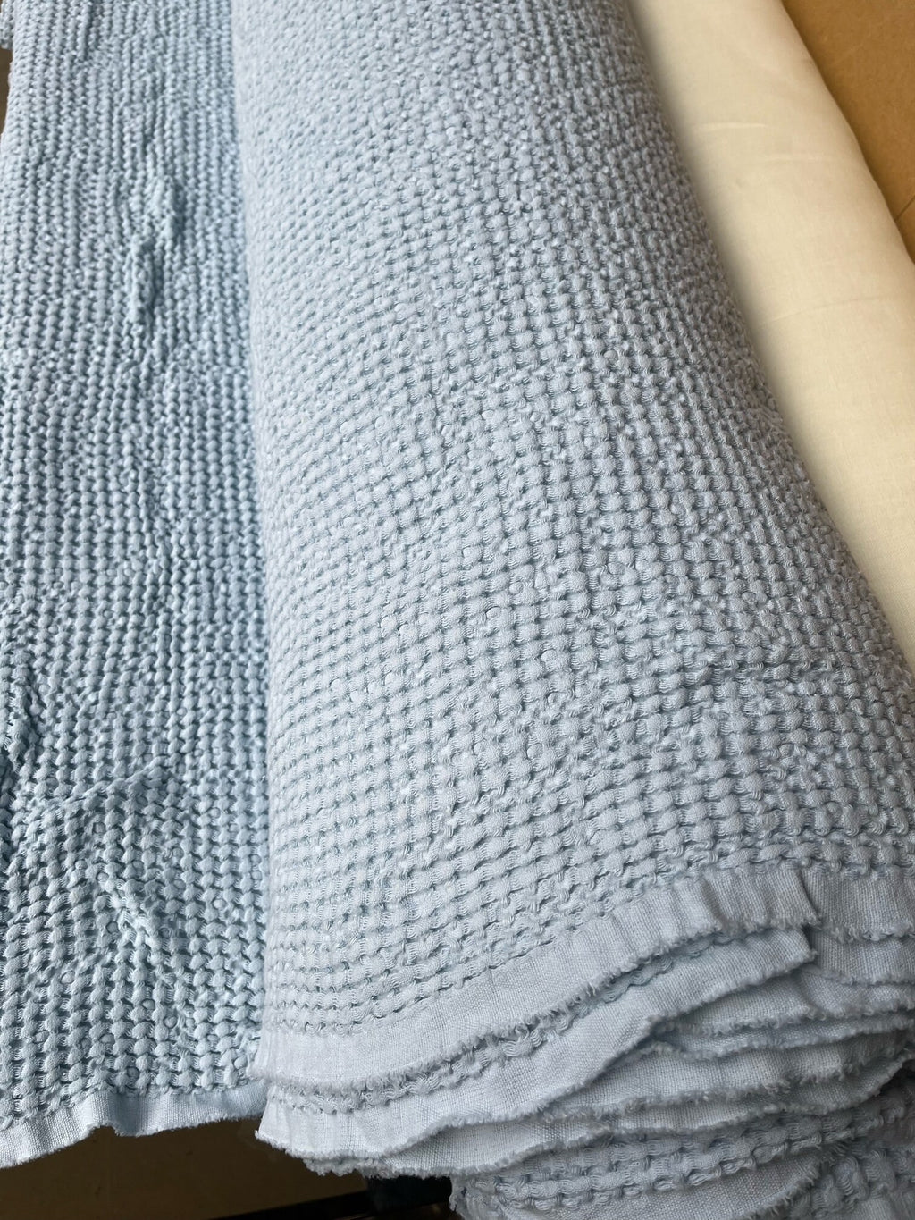 88" Extra Wide Waffle Linen Cotton Fabric: Light Steel Blue