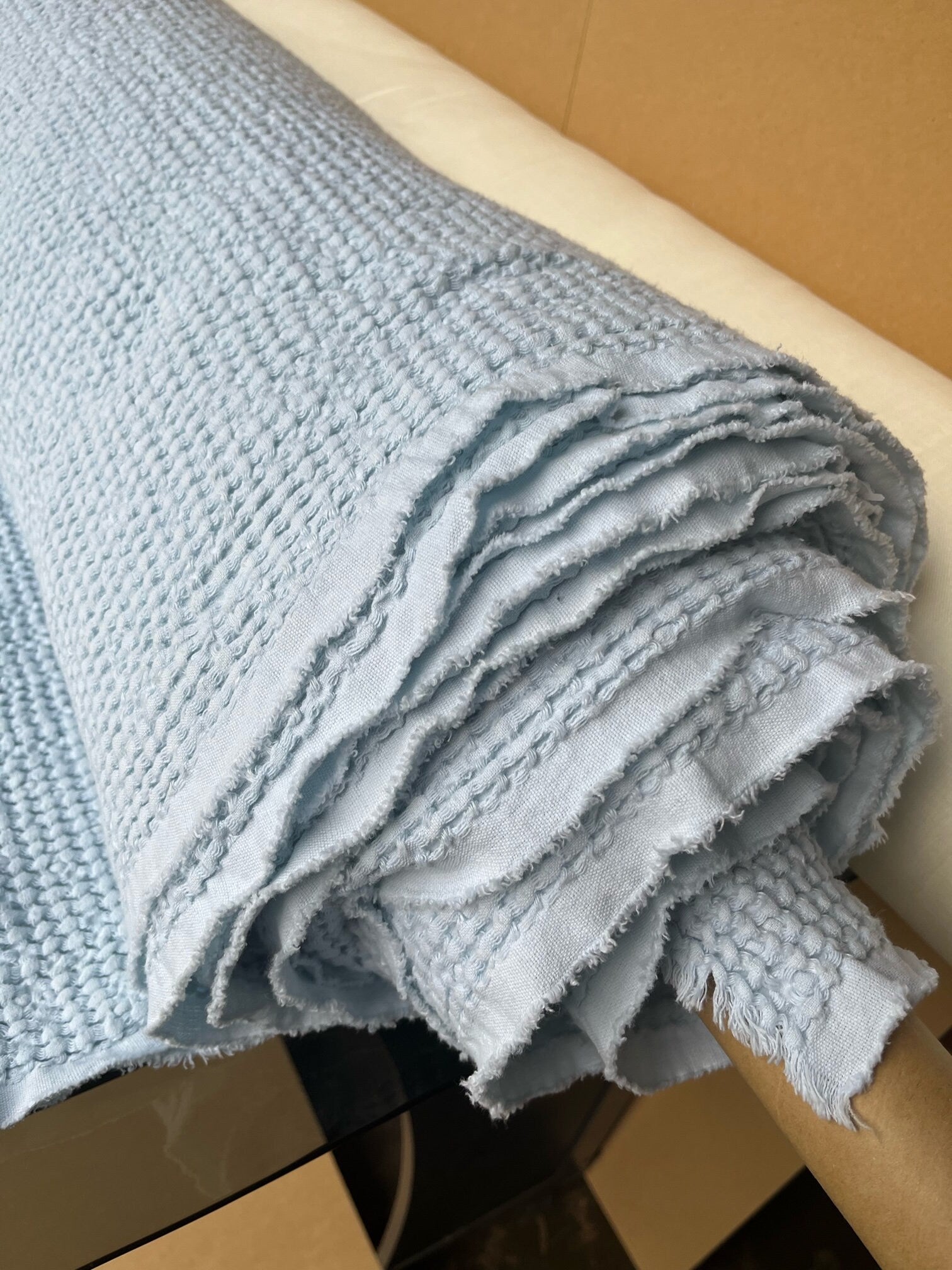 88" Extra Wide Waffle Linen Cotton Fabric: Light Steel Blue
