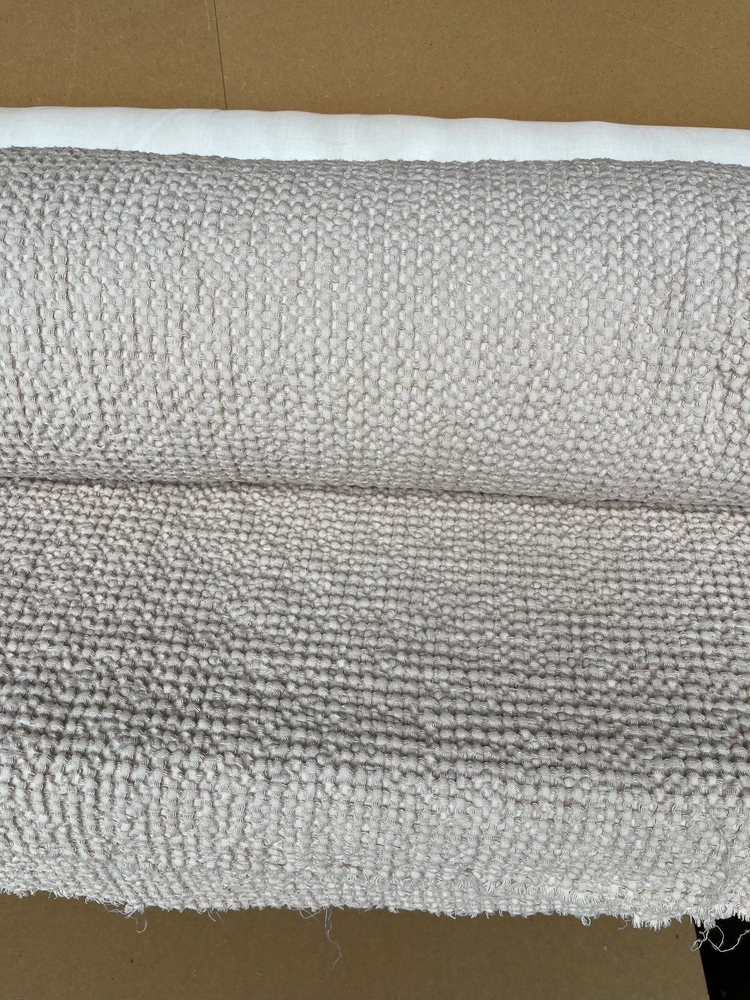 Extra Wide Waffle Linen Cotton Fabric: Warm Ivory BGO137, 88" Wide