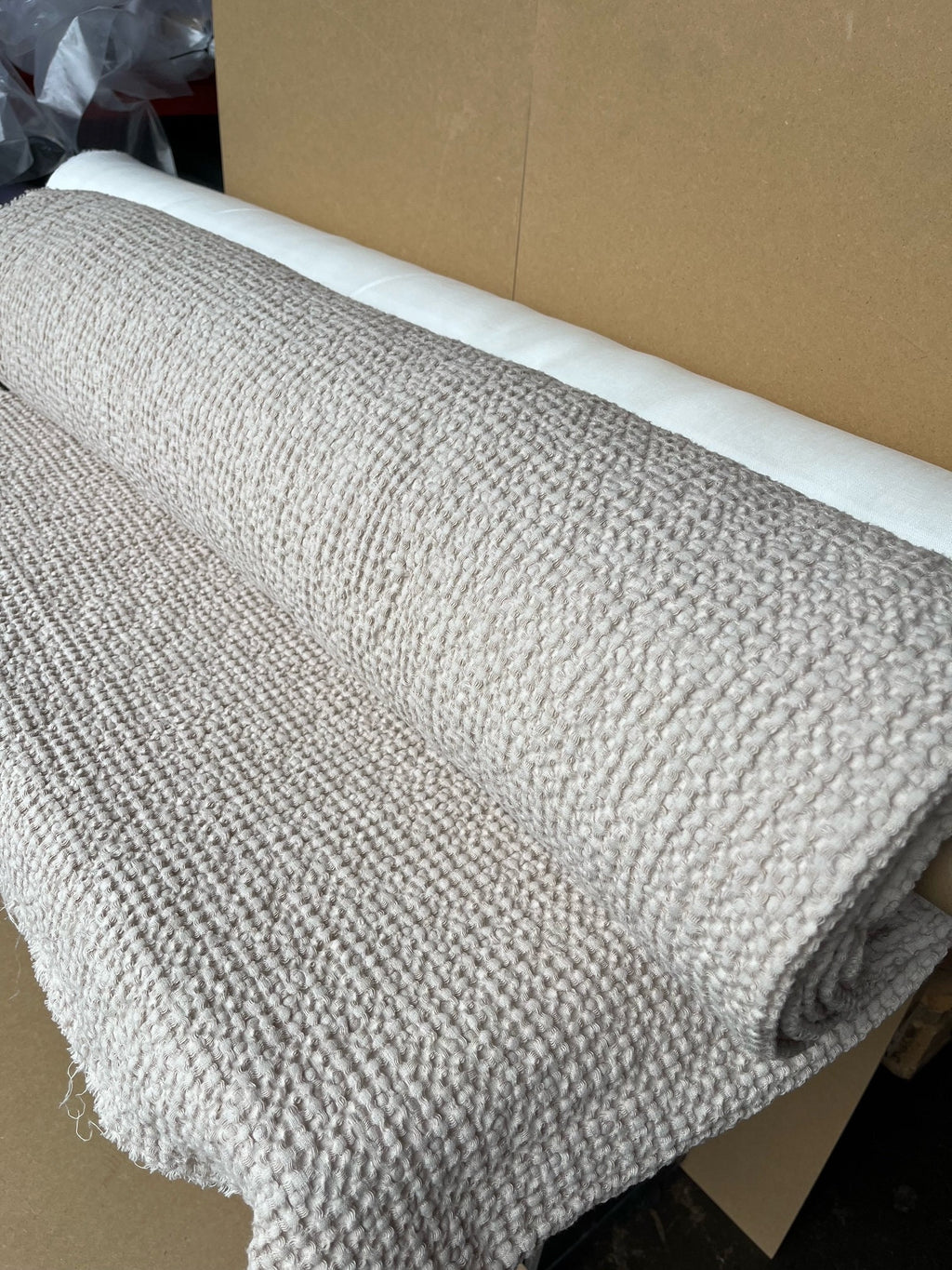 Extra Wide Waffle Linen Cotton Fabric: Warm Ivory BGO137, 88" Wide