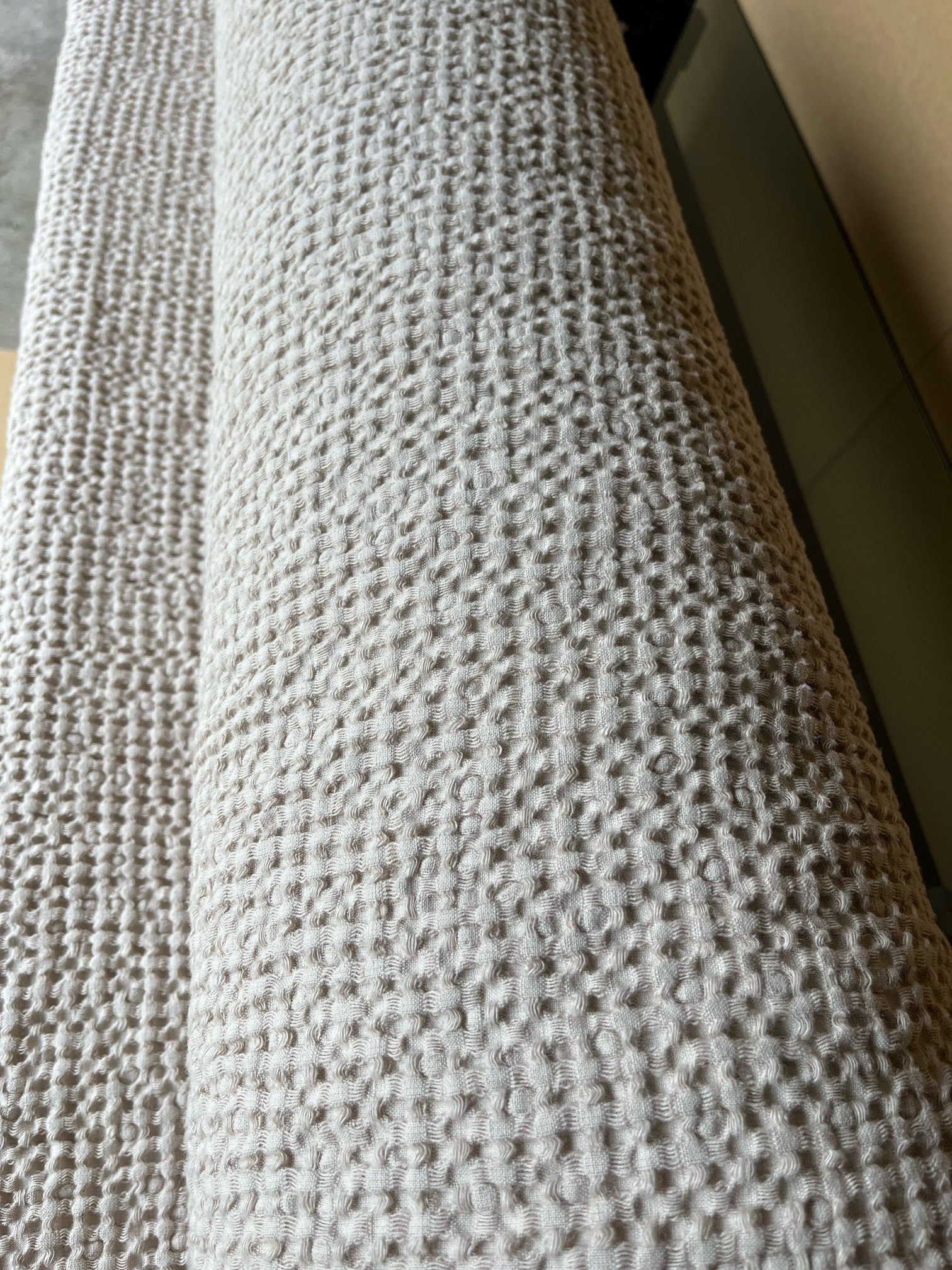 Extra Wide Waffle Linen Cotton Fabric: Warm Ivory BGO137, 88" Wide