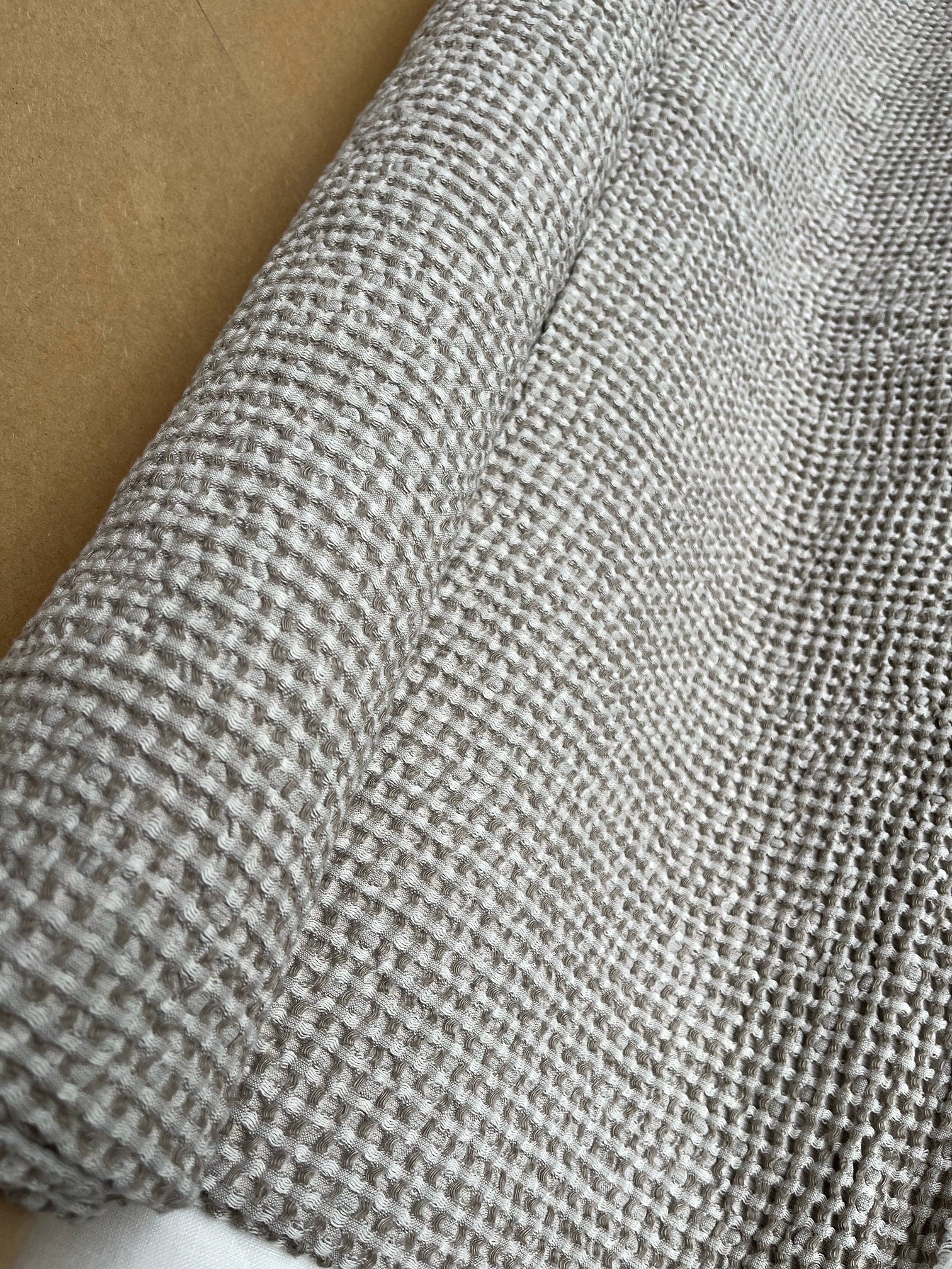 Waffle Linen Cotton Fabric: 88" Extra Wide, Semi Natural