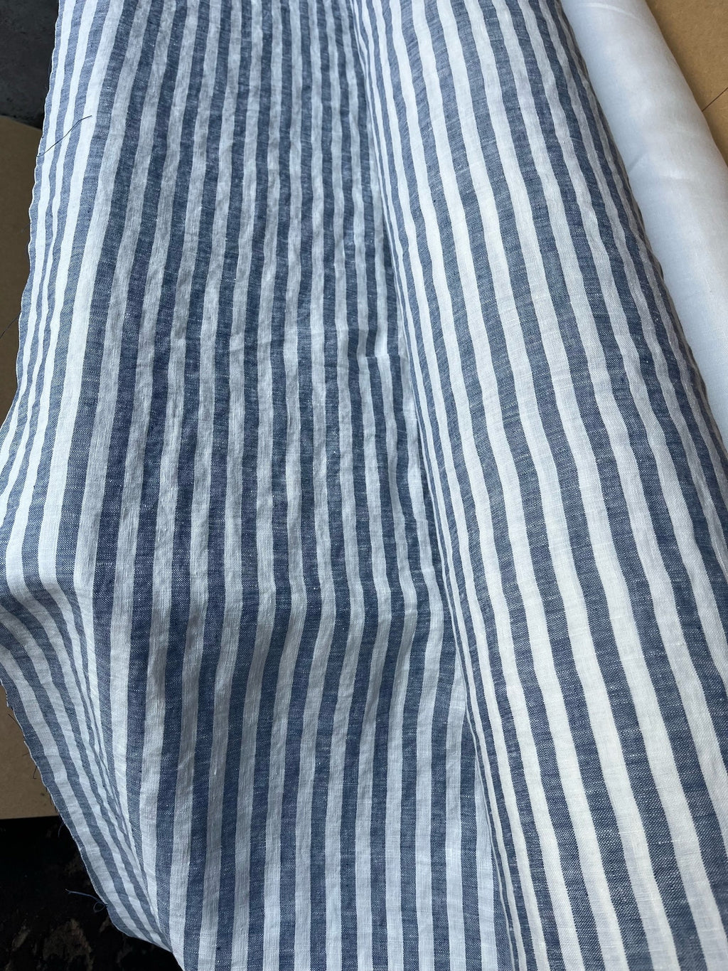 Extra Wide Blue Striped Linen Fabric: Softened Bedding Material