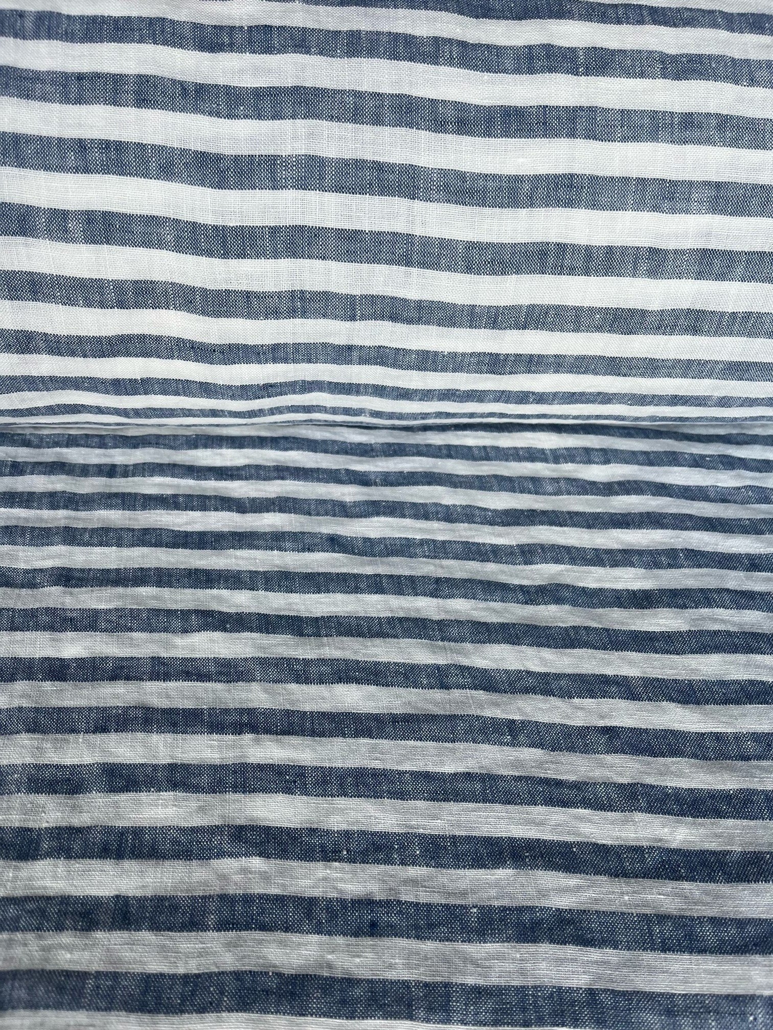 Extra Wide Blue Striped Linen Fabric: Softened Bedding Material