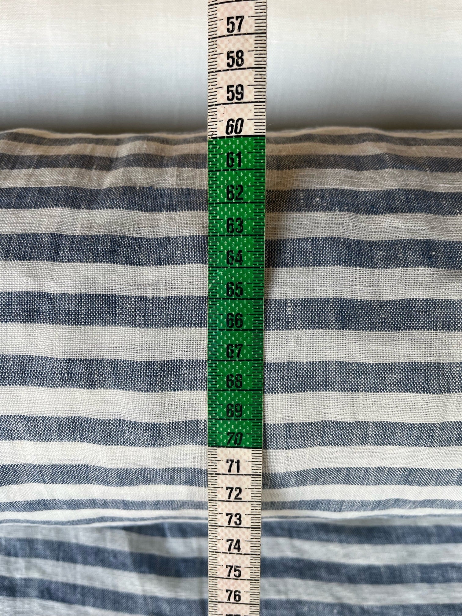 Extra Wide Blue Striped Linen Fabric: Softened Bedding Material