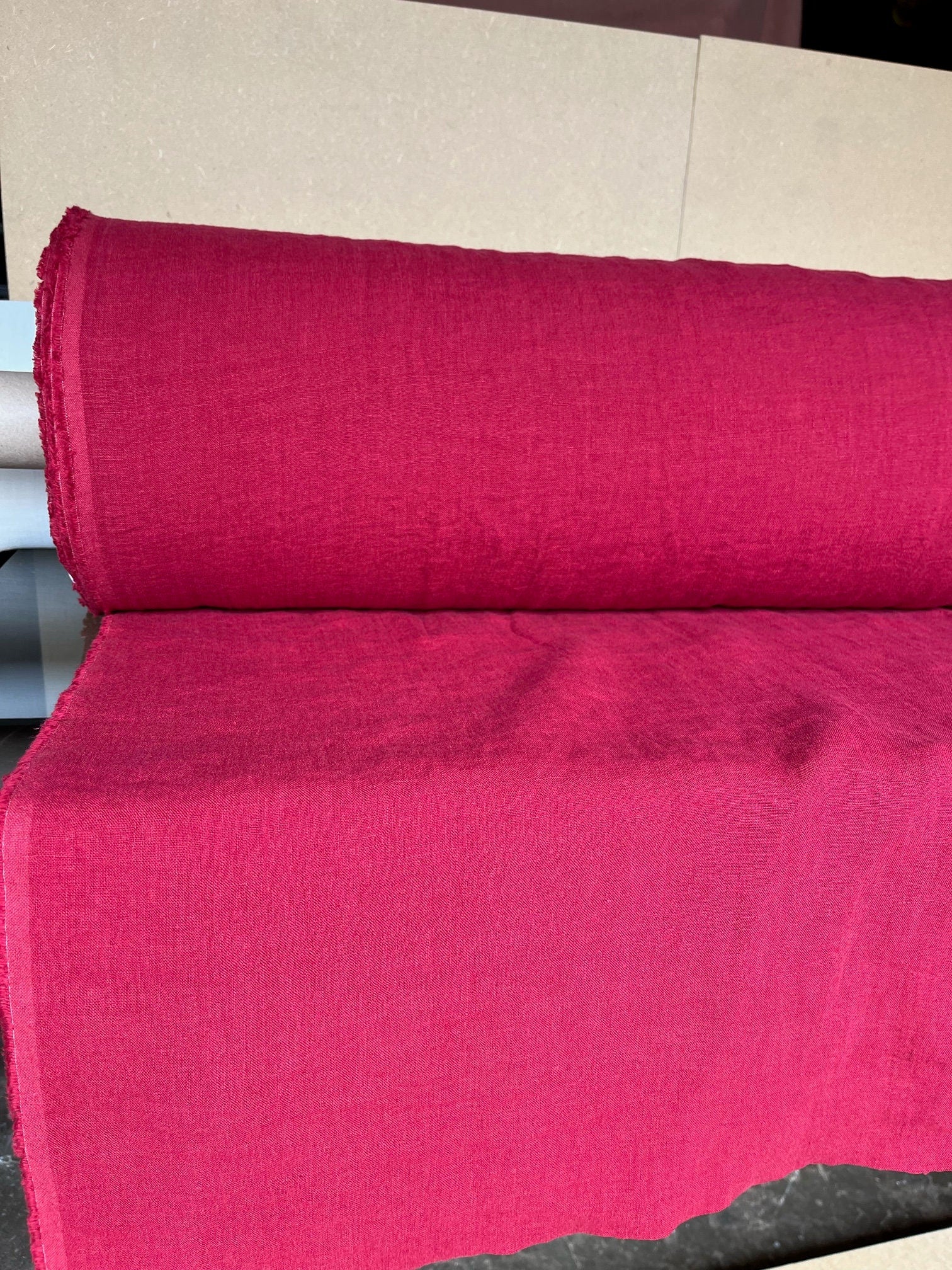 Extra Wide Berry Red Linen Fabric: Softened 110" Wide