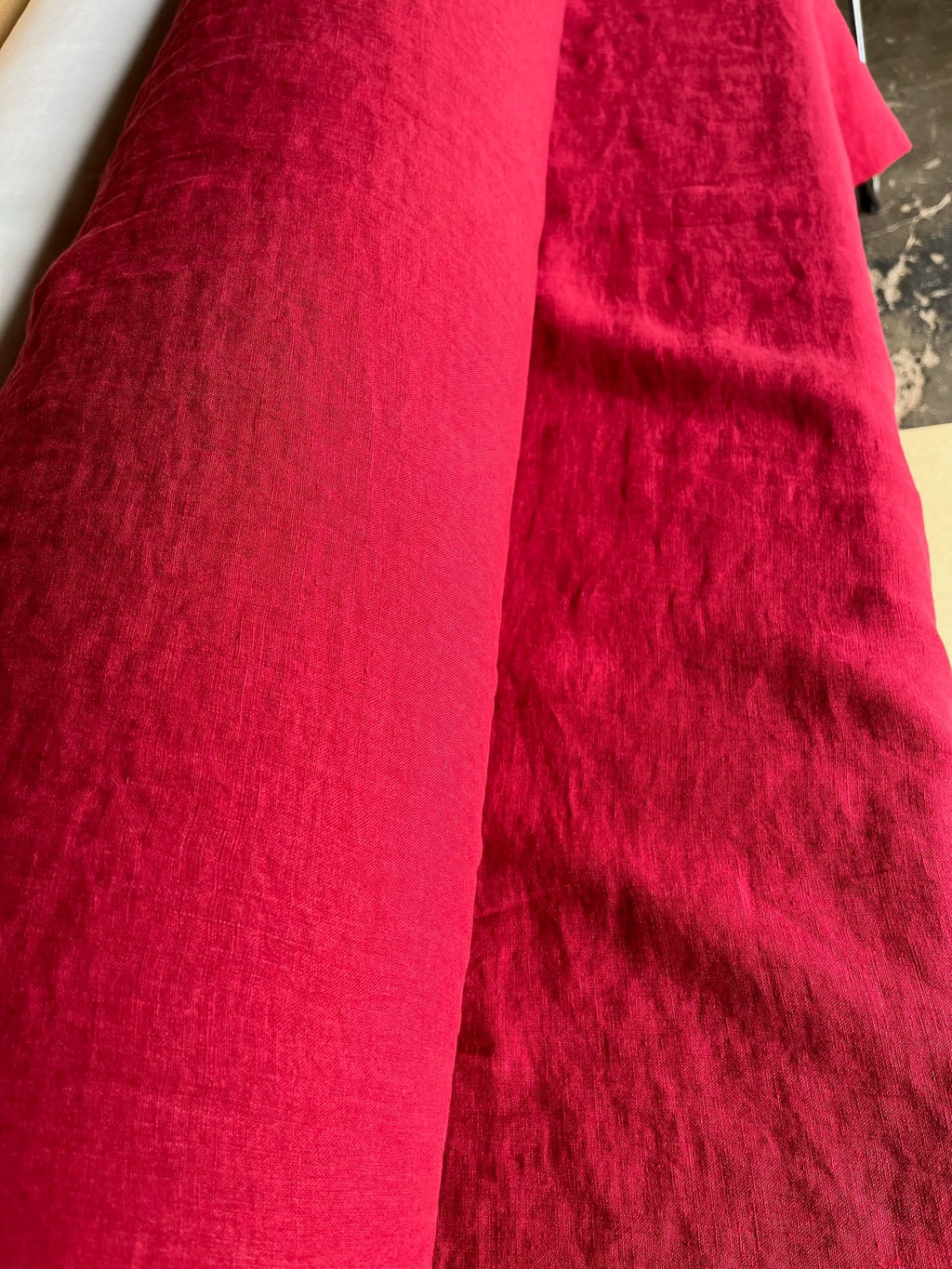Extra Wide Berry Red Linen Fabric: Softened 110" Wide