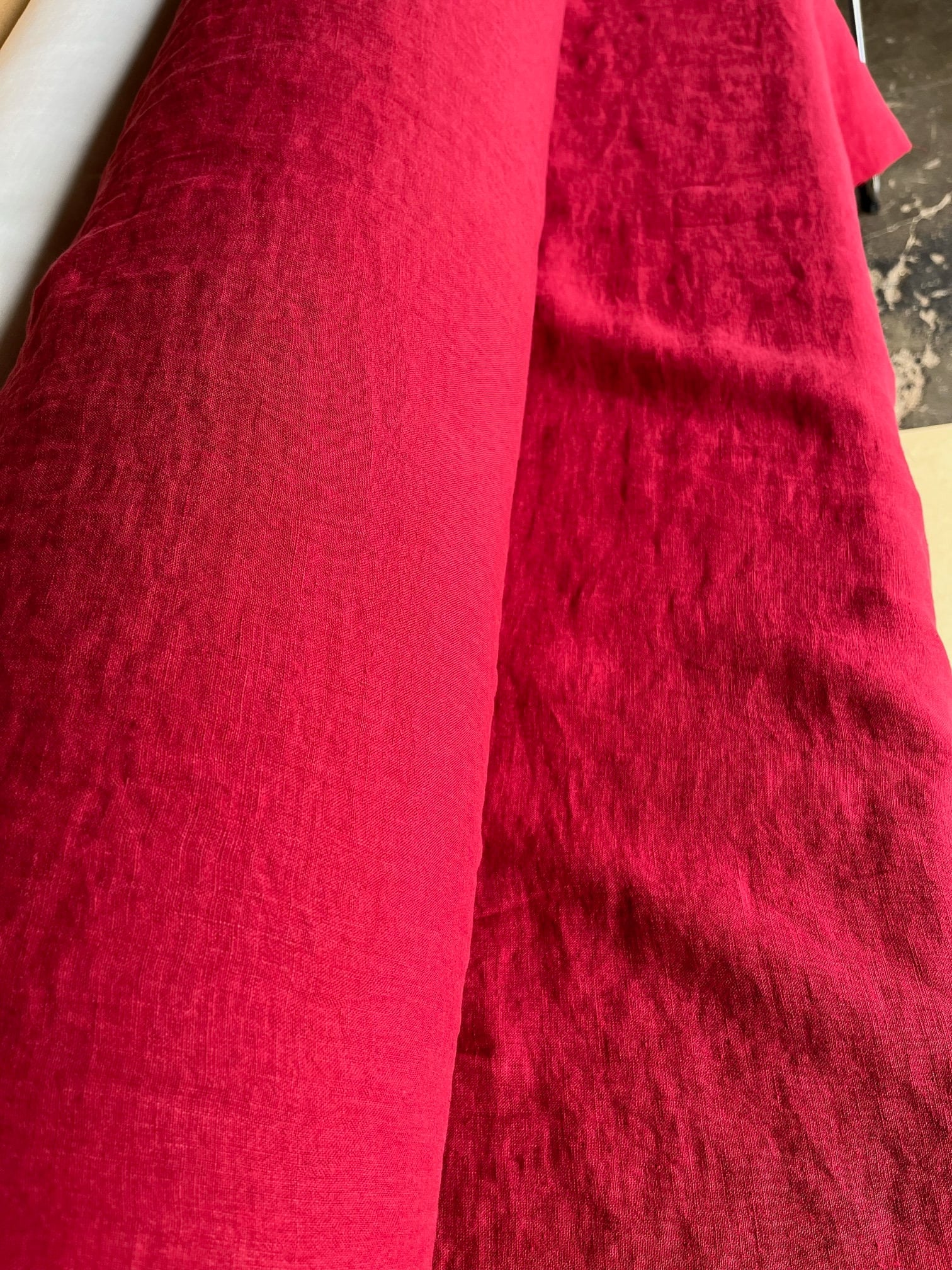 Extra Wide Berry Red Linen Fabric: Softened 110" Wide