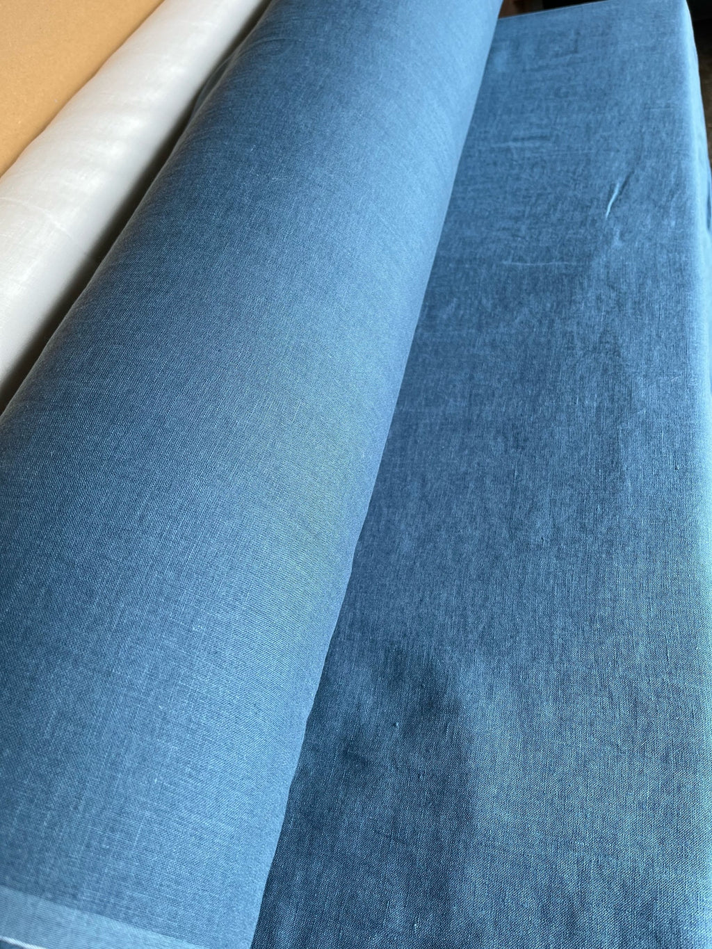 Extra Wide Steel Blue Linen Fabric: 100% Natural, 250cm Wide
