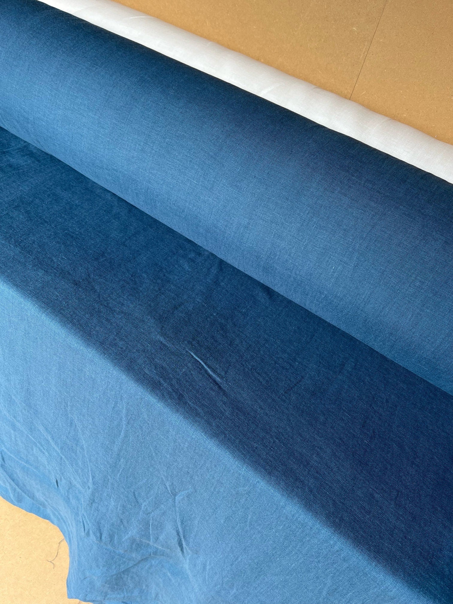 Extra Wide Steel Blue Linen Fabric: 100% Natural, 250cm Wide
