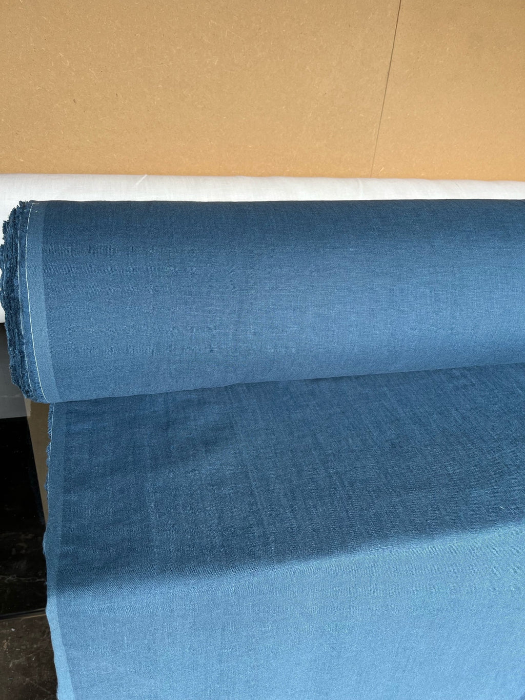 Extra Wide Steel Blue Linen Fabric: 100% Natural, 250cm Wide