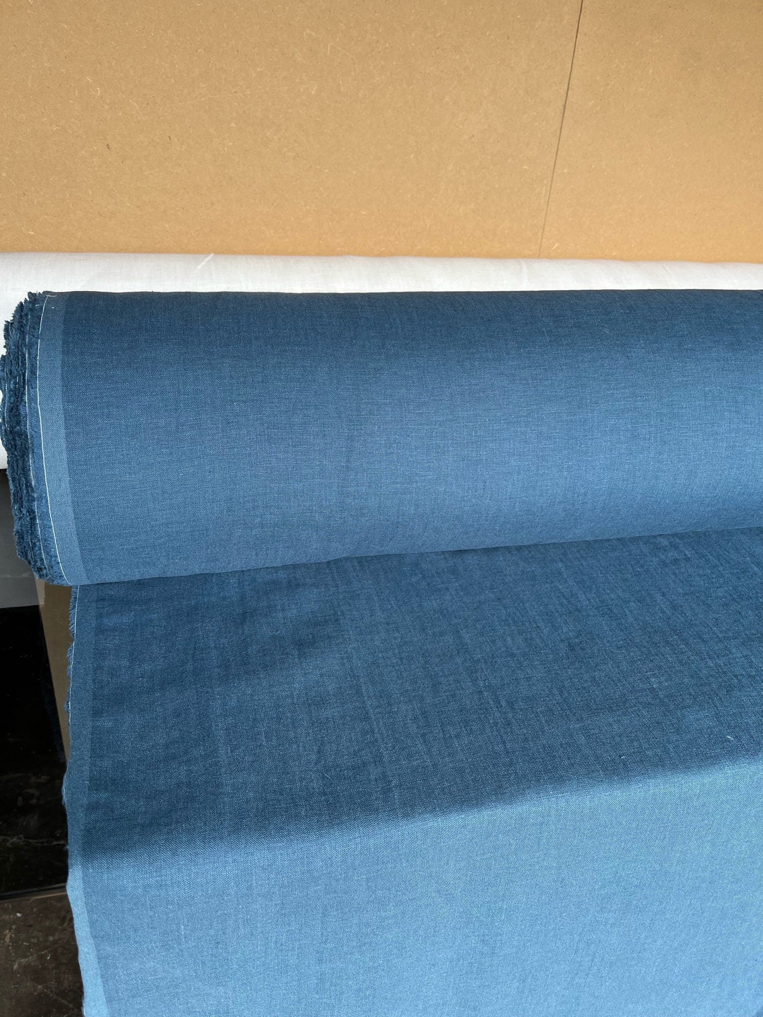 Extra Wide Steel Blue Linen Fabric: 100% Natural, 250cm Wide