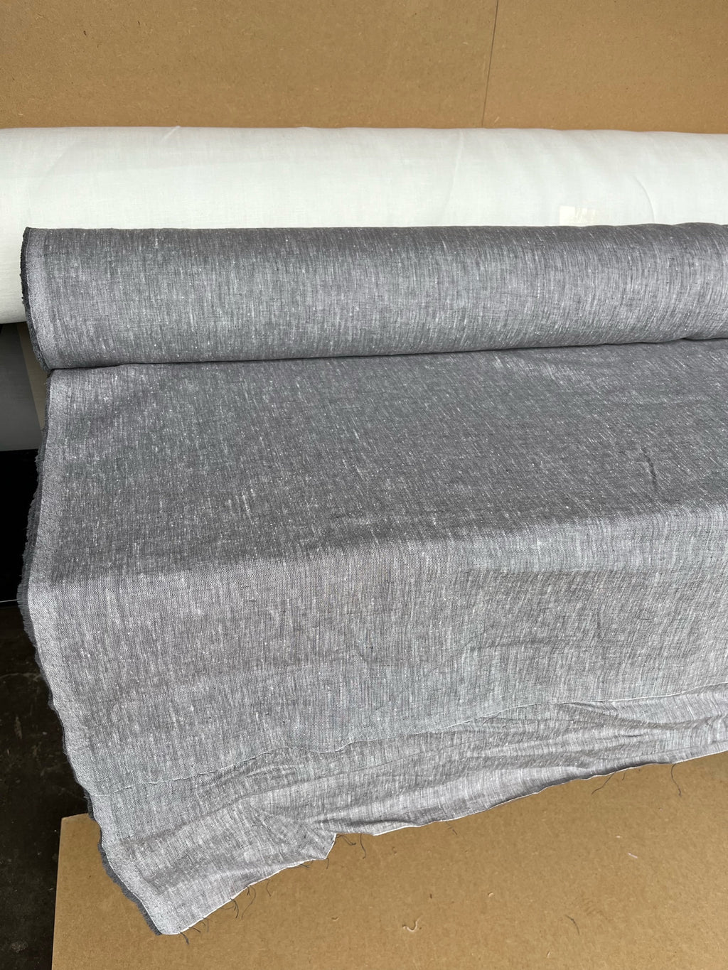 Extra Wide Silver Melange Linen Fabric: 250cm Wide, Softened
