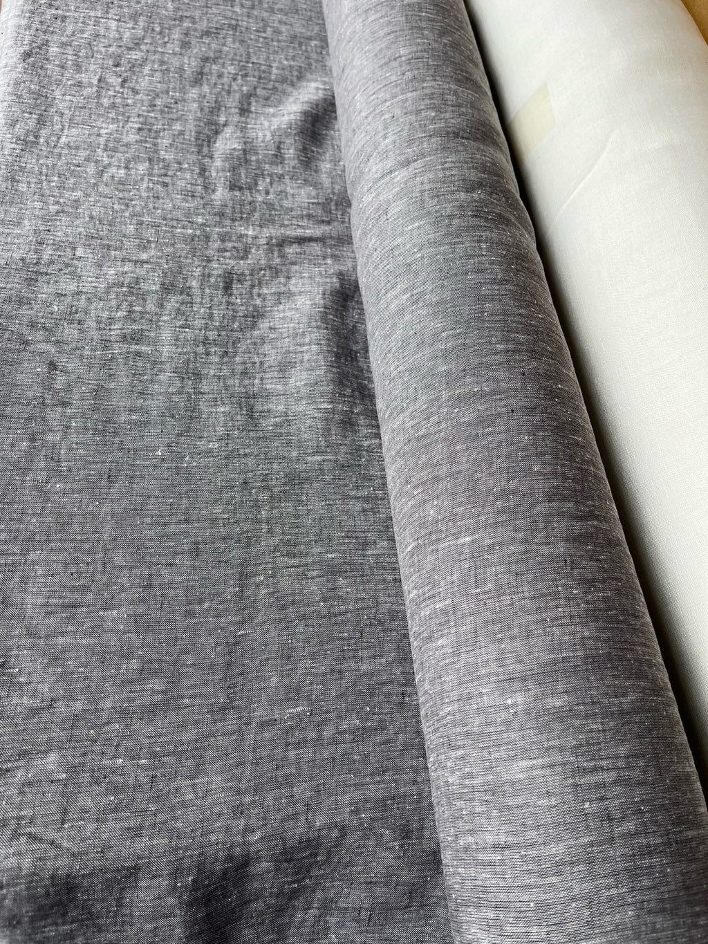 Extra Wide Silver Melange Linen Fabric: 250cm Wide, Softened