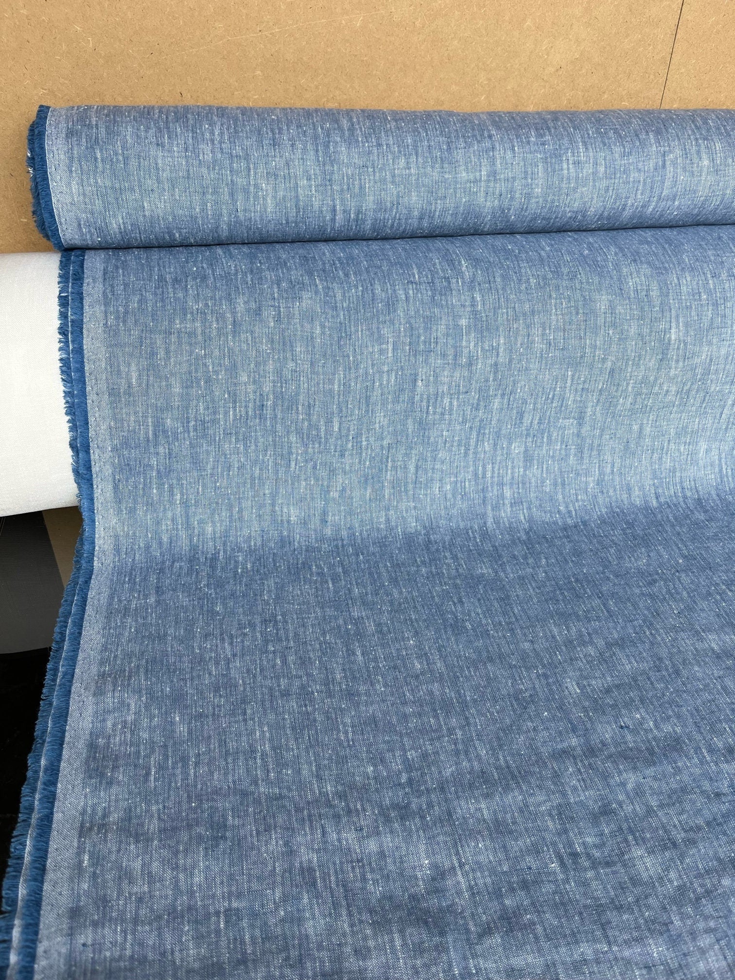 Extra Wide Blue Melange Linen Fabric: 100% Natural, 250cm Wide