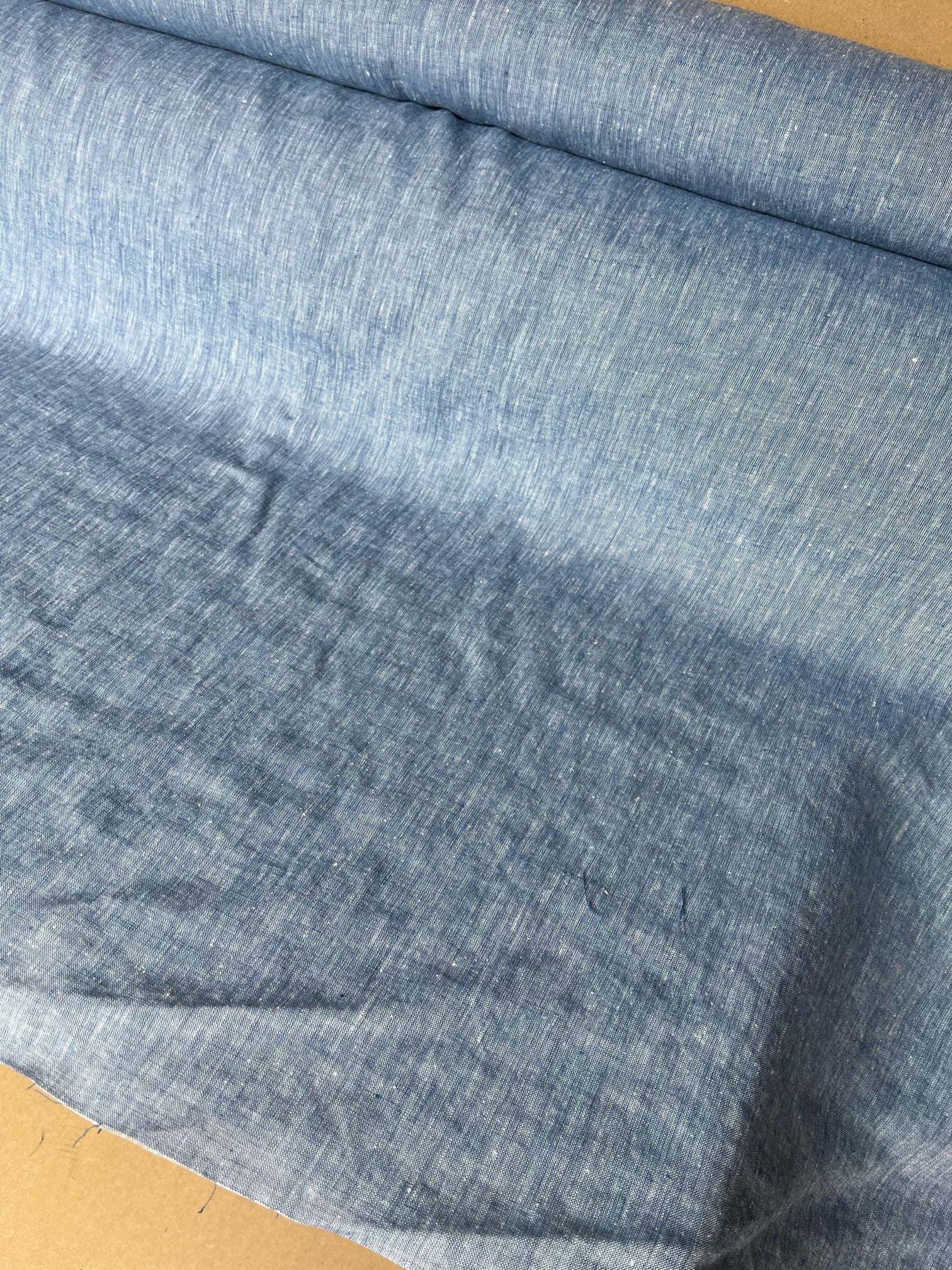 Extra Wide Blue Melange Linen Fabric: 100% Natural, 250cm Wide