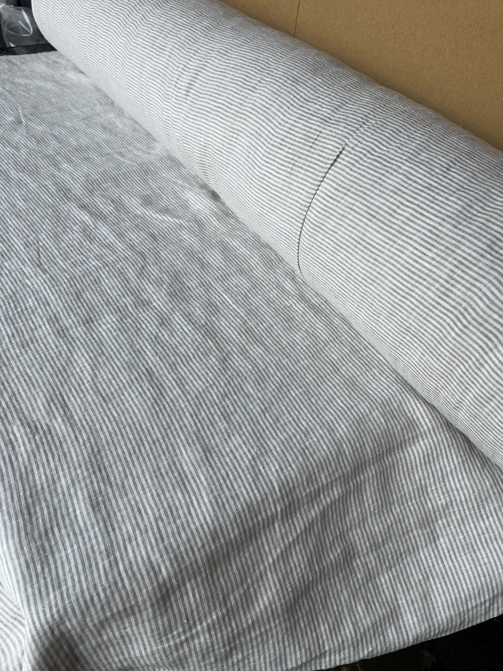 Extra Wide Natural Striped Linen Fabric: 250cm Wide, Sewing & Bedding