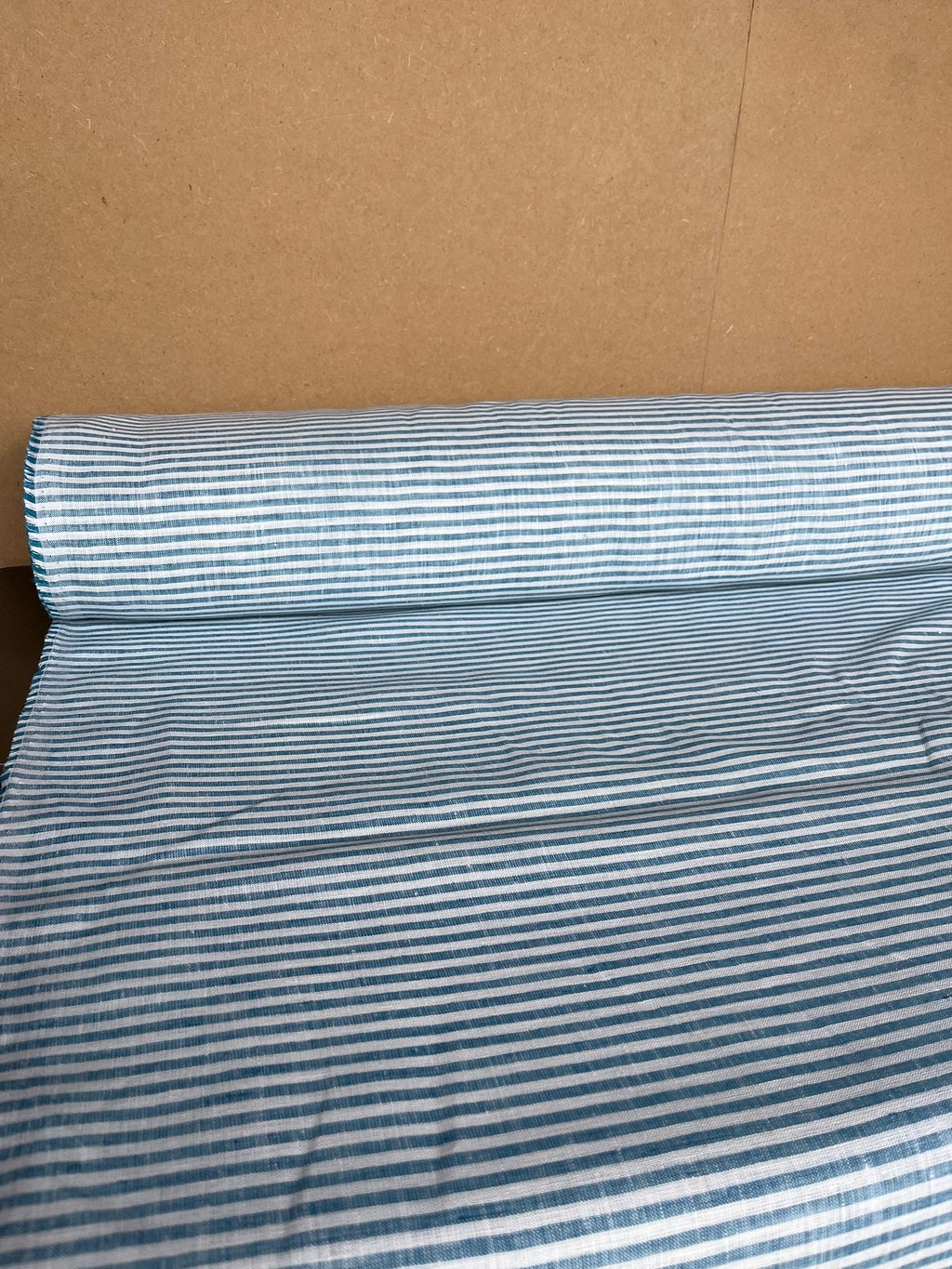 Extra Wide Light Blue Striped Linen Fabric: 250cm Wide