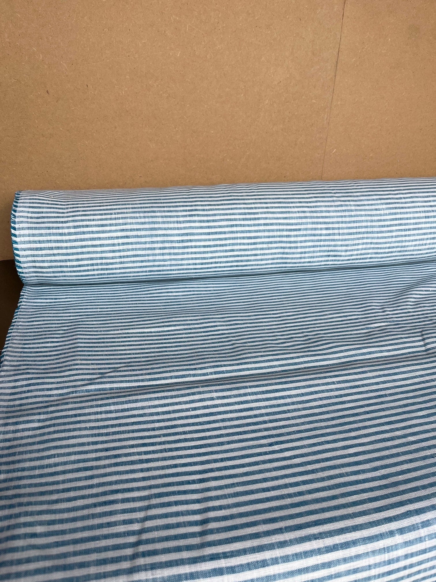 Extra Wide Light Blue Striped Linen Fabric: 250cm Wide