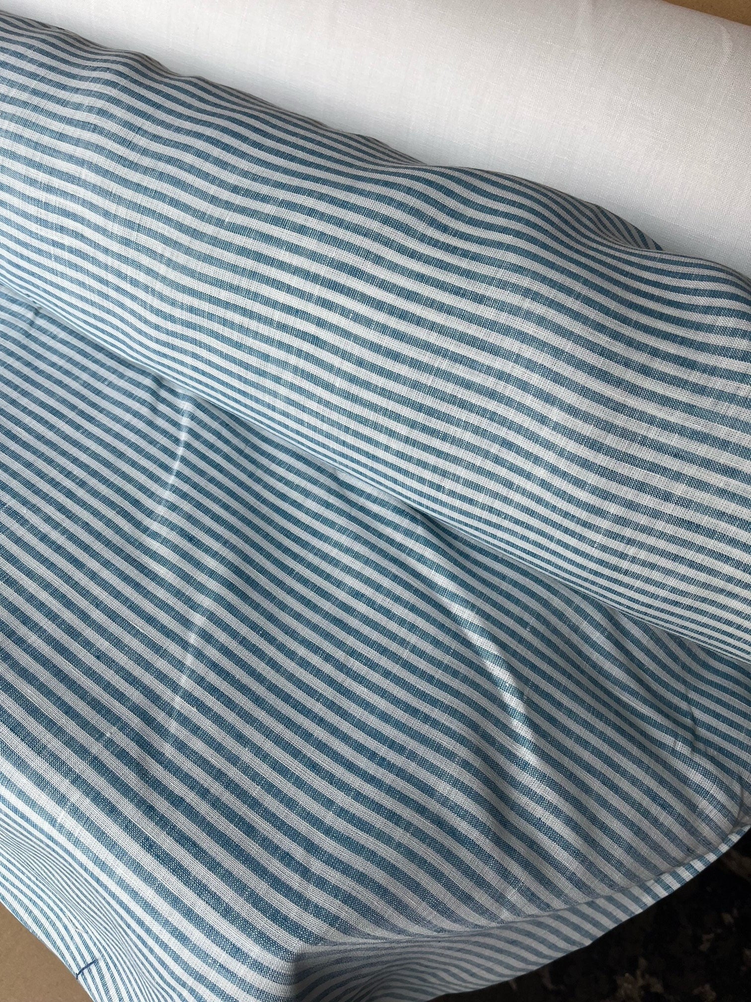 Extra Wide Light Blue Striped Linen Fabric: 250cm Wide