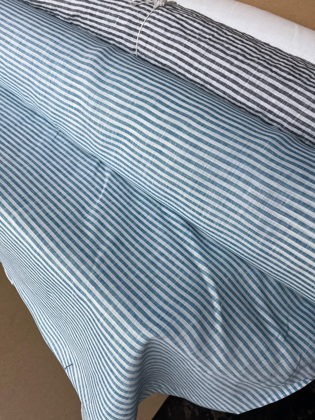 Extra Wide Light Blue Striped Linen Fabric: 250cm Wide
