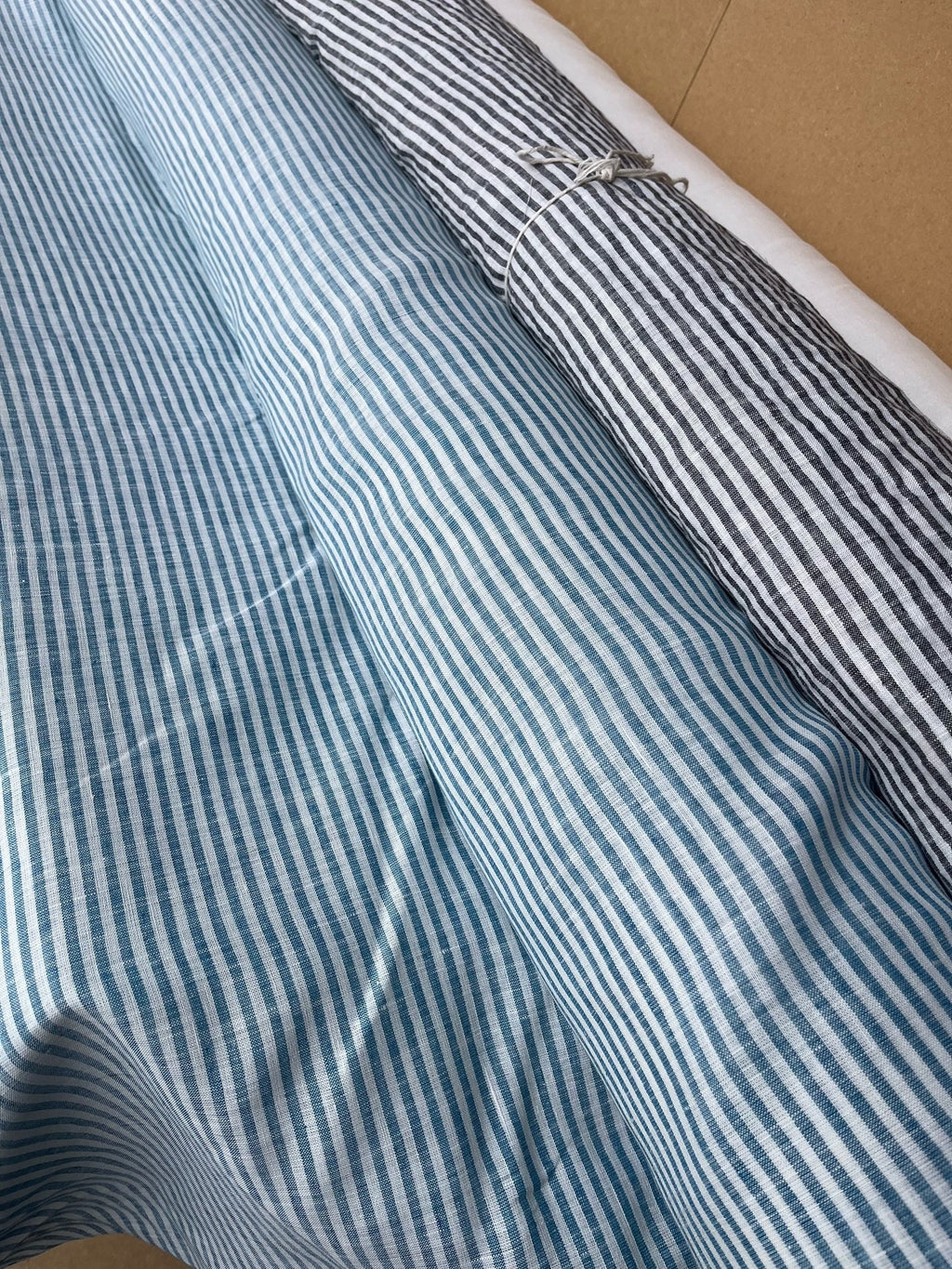 Extra Wide Light Blue Striped Linen Fabric: 250cm Wide