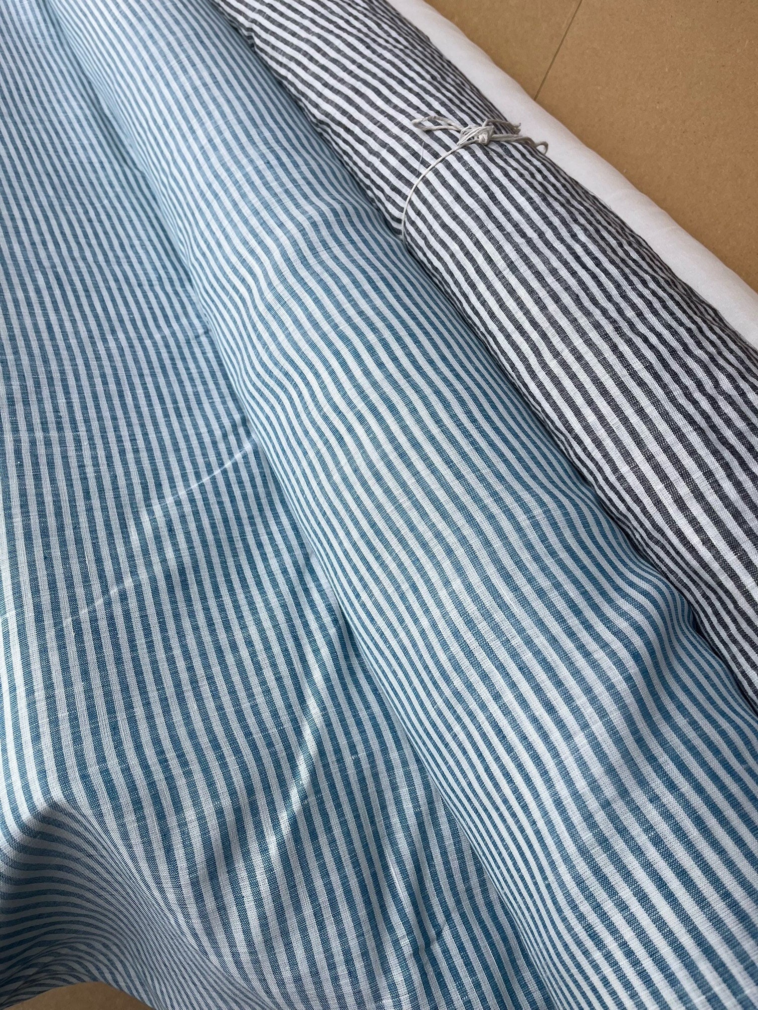 Extra Wide Light Blue Striped Linen Fabric: 250cm Wide