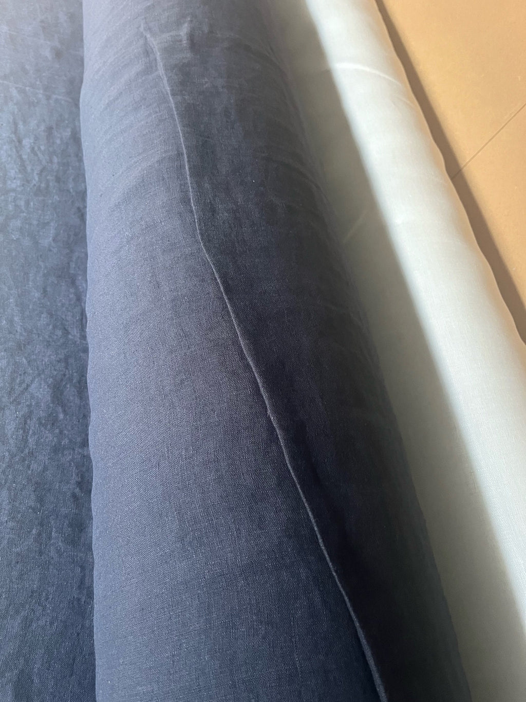 Extra Wide Midnight Blue Linen Fabric: 100% Natural, 250cm Wide