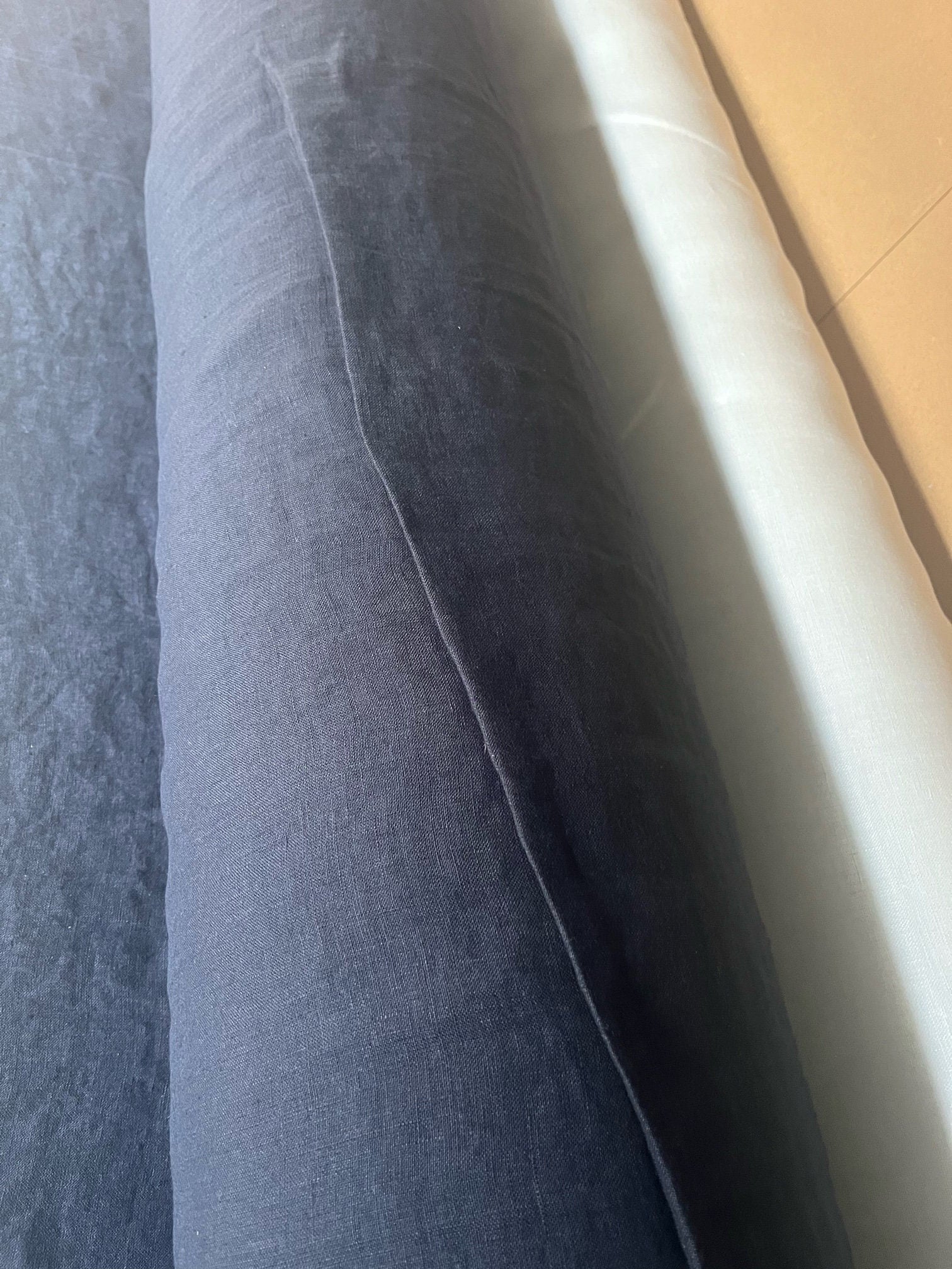 Extra Wide Midnight Blue Linen Fabric: 100% Natural, 250cm Wide