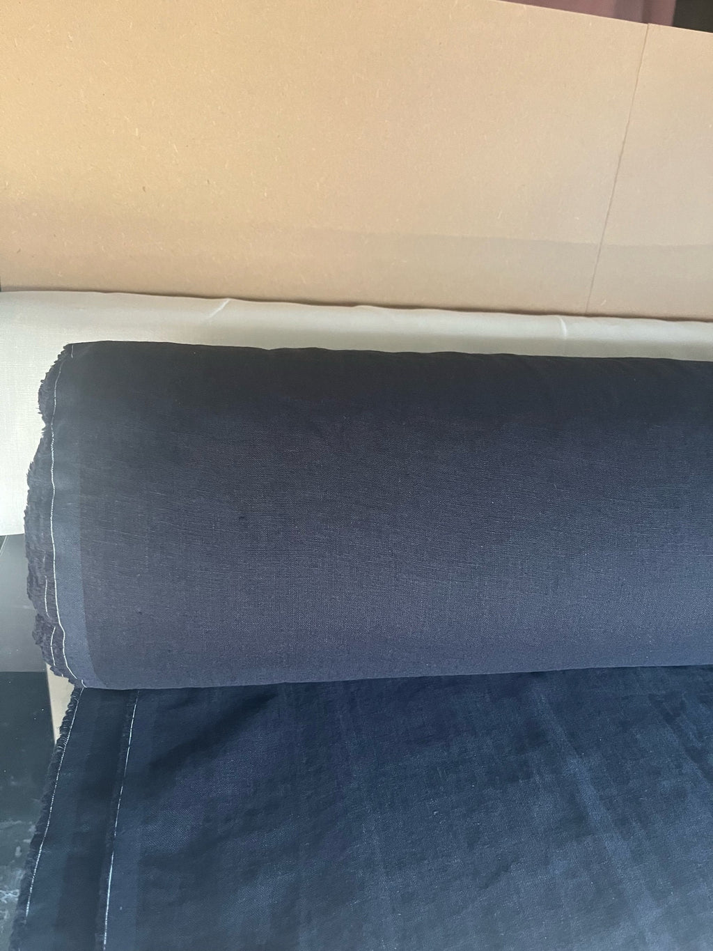 Extra Wide Midnight Blue Linen Fabric: 100% Natural, 250cm Wide