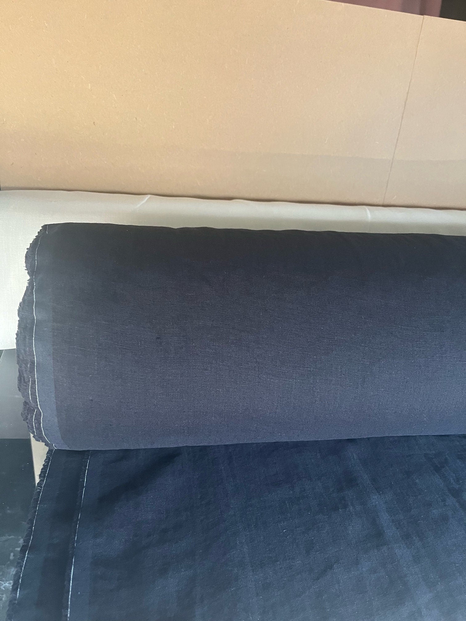Extra Wide Midnight Blue Linen Fabric: 100% Natural, 250cm Wide