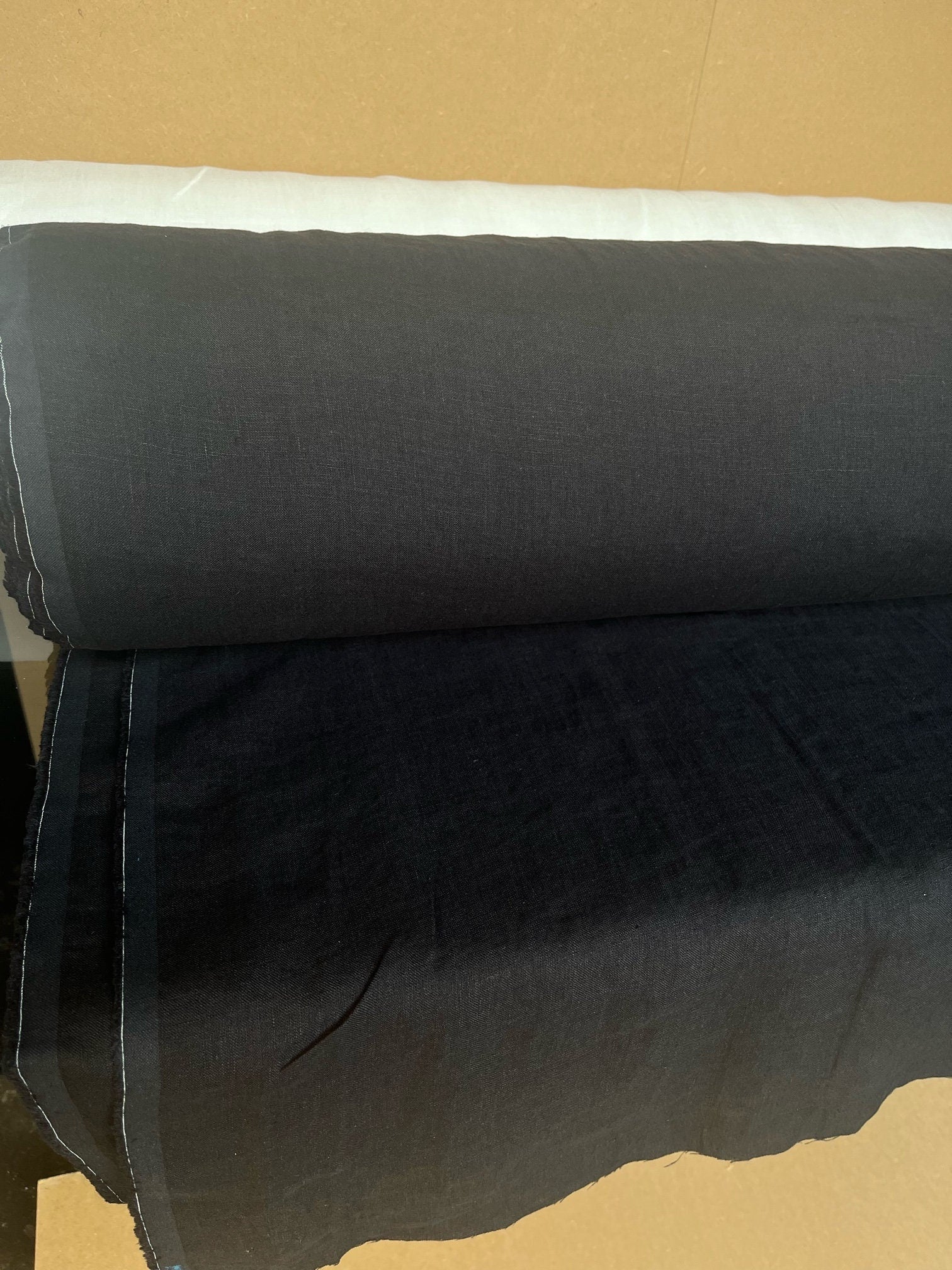 Extra Wide Midnight Blue Linen Fabric: 100% Natural, 250cm Wide