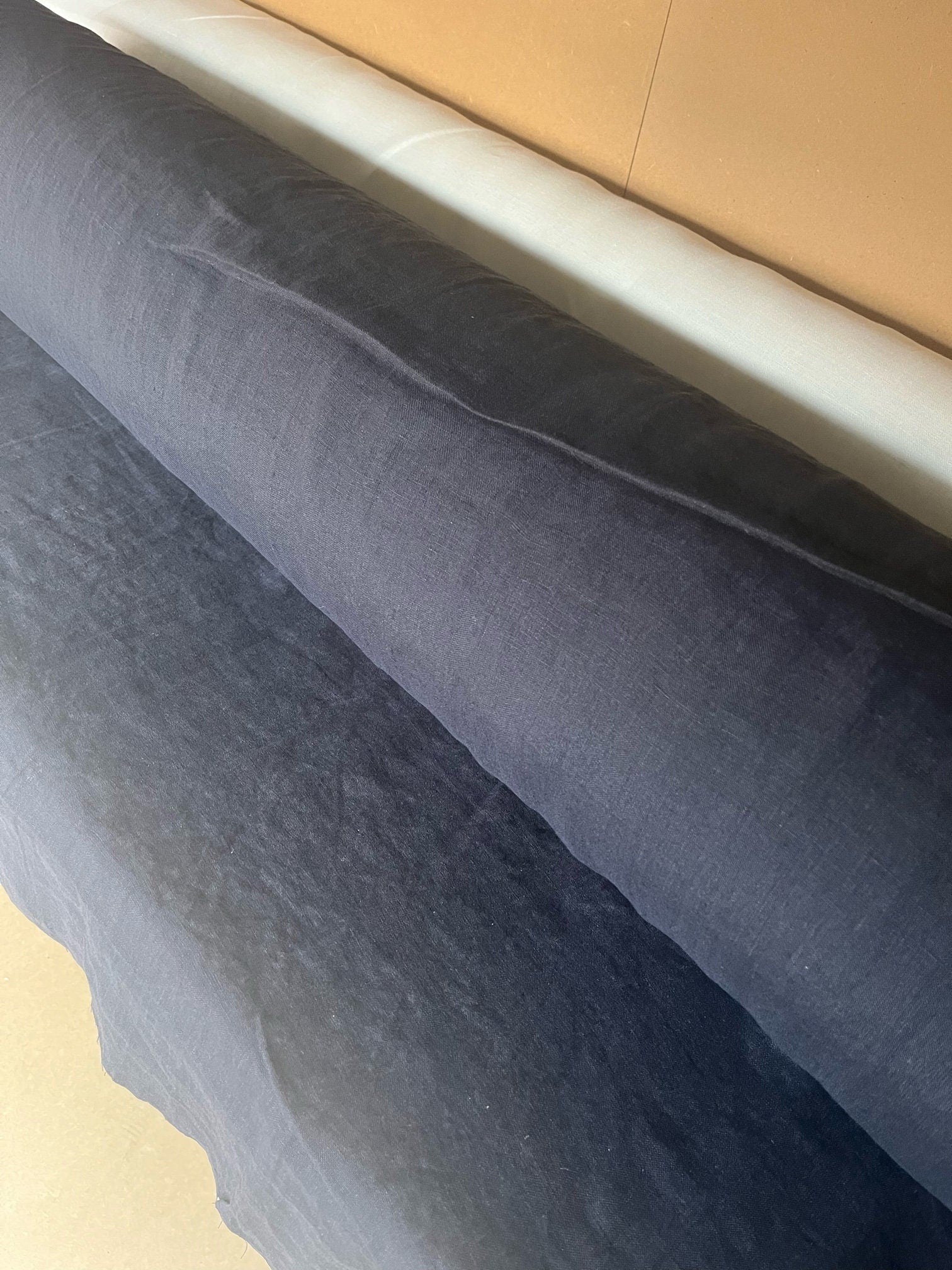 Extra Wide Midnight Blue Linen Fabric: 100% Natural, 250cm Wide