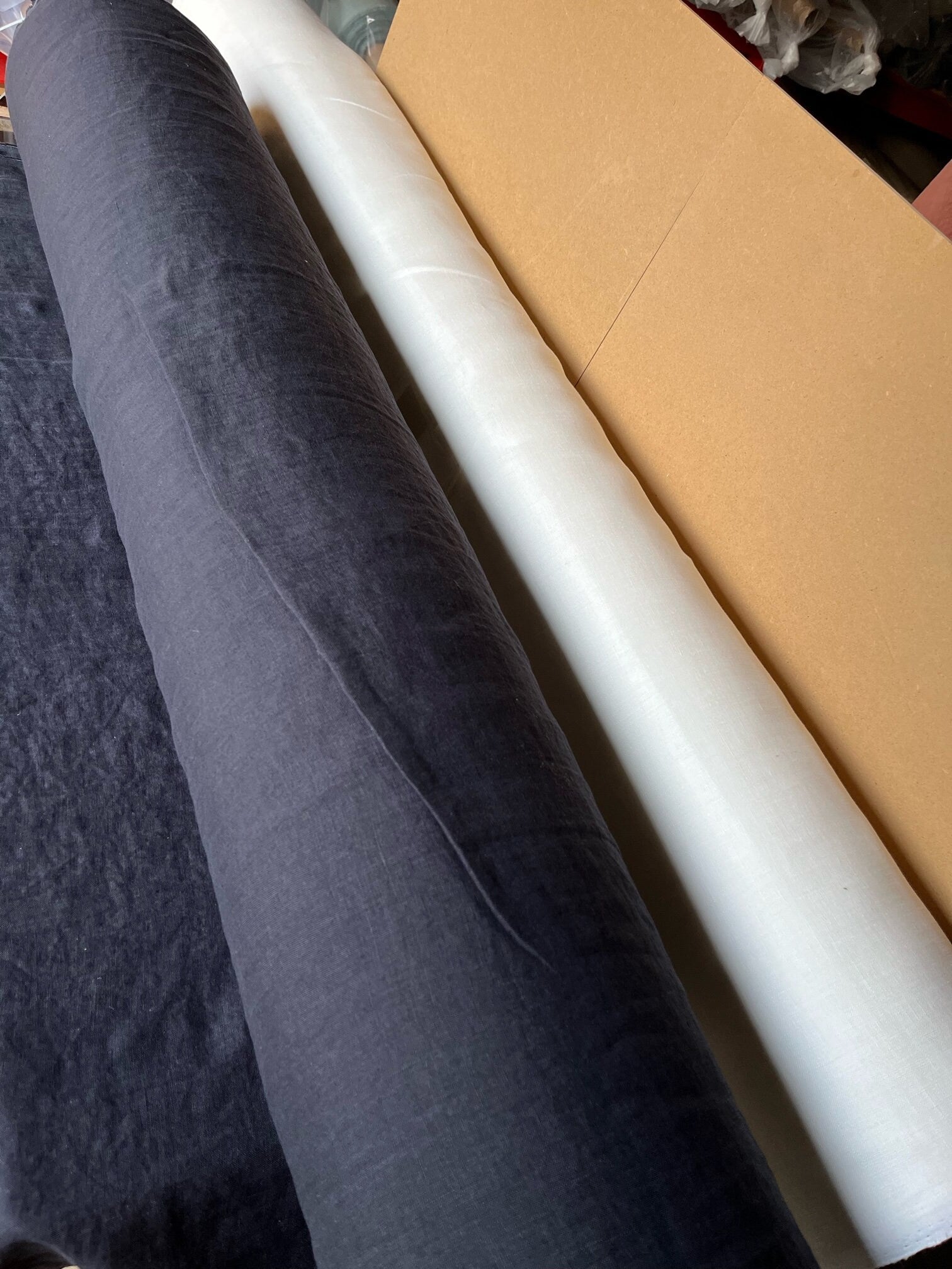 Extra Wide Midnight Blue Linen Fabric: 100% Natural, 250cm Wide
