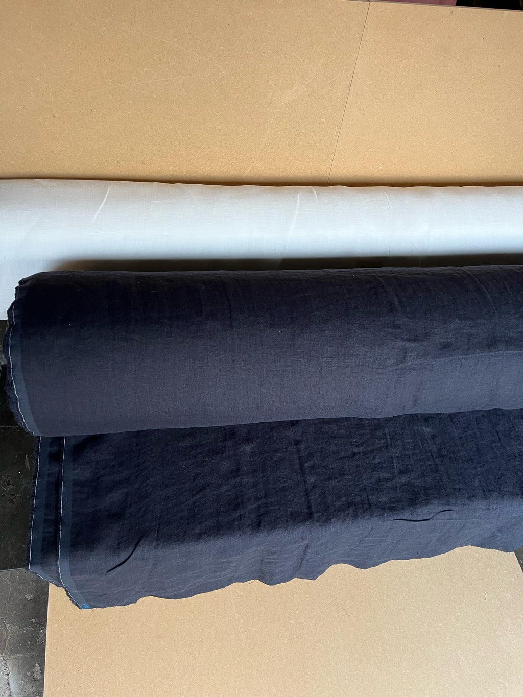Extra Wide Midnight Blue Linen Fabric: 100% Natural, 250cm Wide