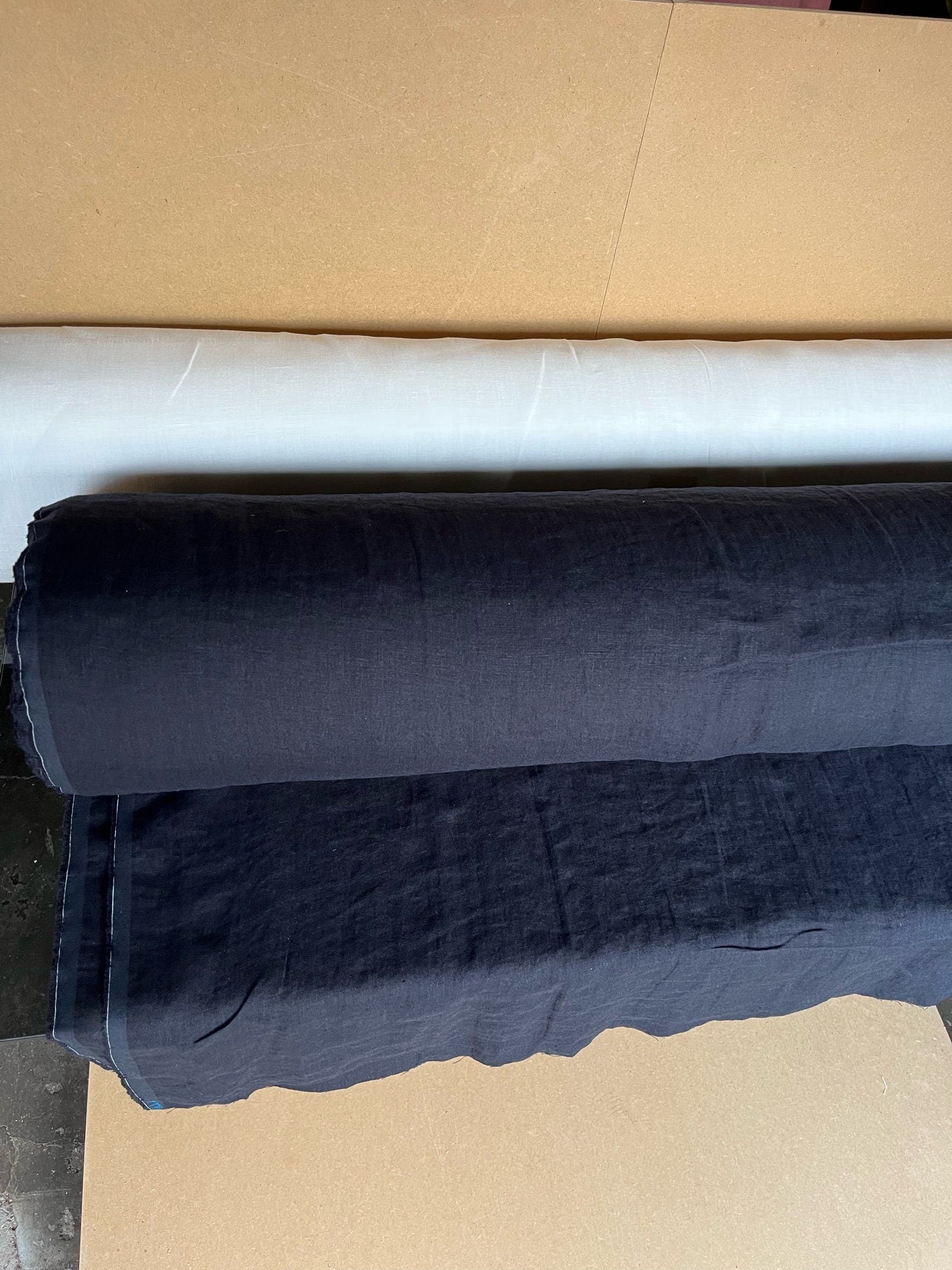 Extra Wide Midnight Blue Linen Fabric: 100% Natural, 250cm Wide