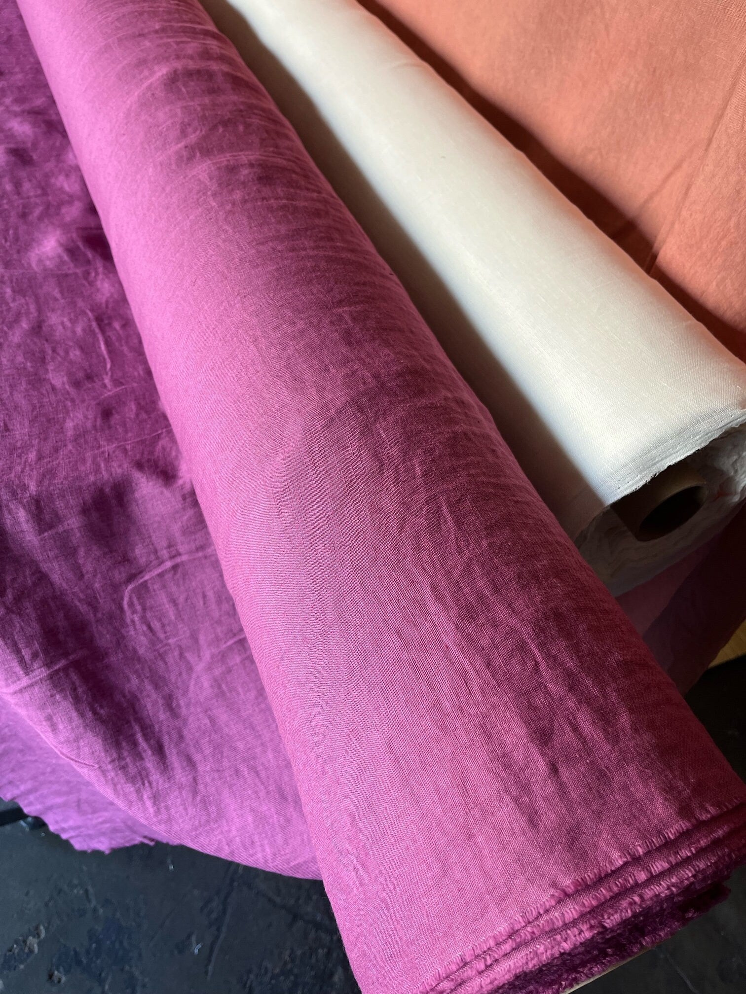 Prickly Pear Linen Fabric: 100% French Flax, Softened (145cm Width)